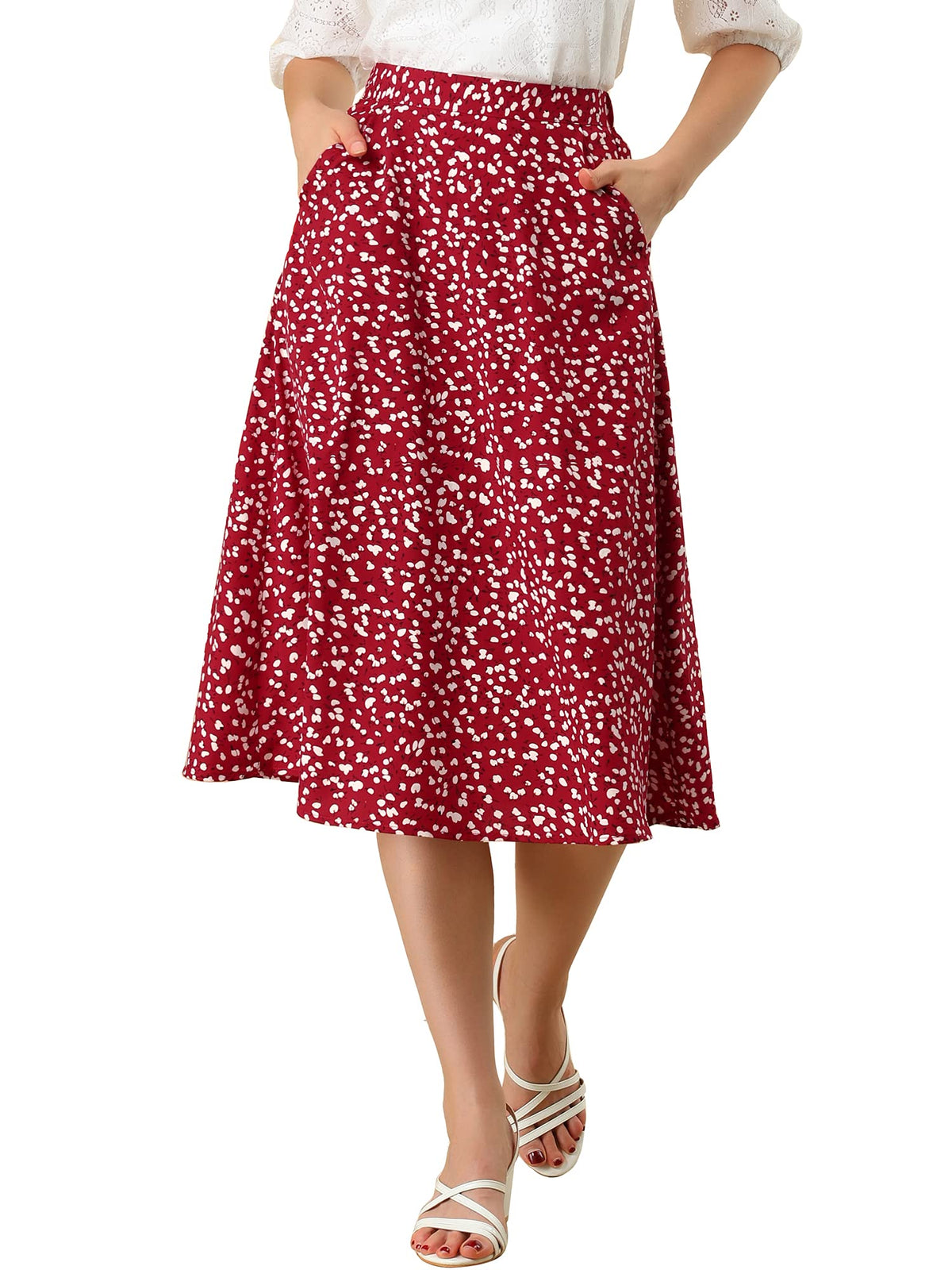 Allegra K Women's Floral Skirt A-Line Midi Skirt Chiffon High Waist Skirts