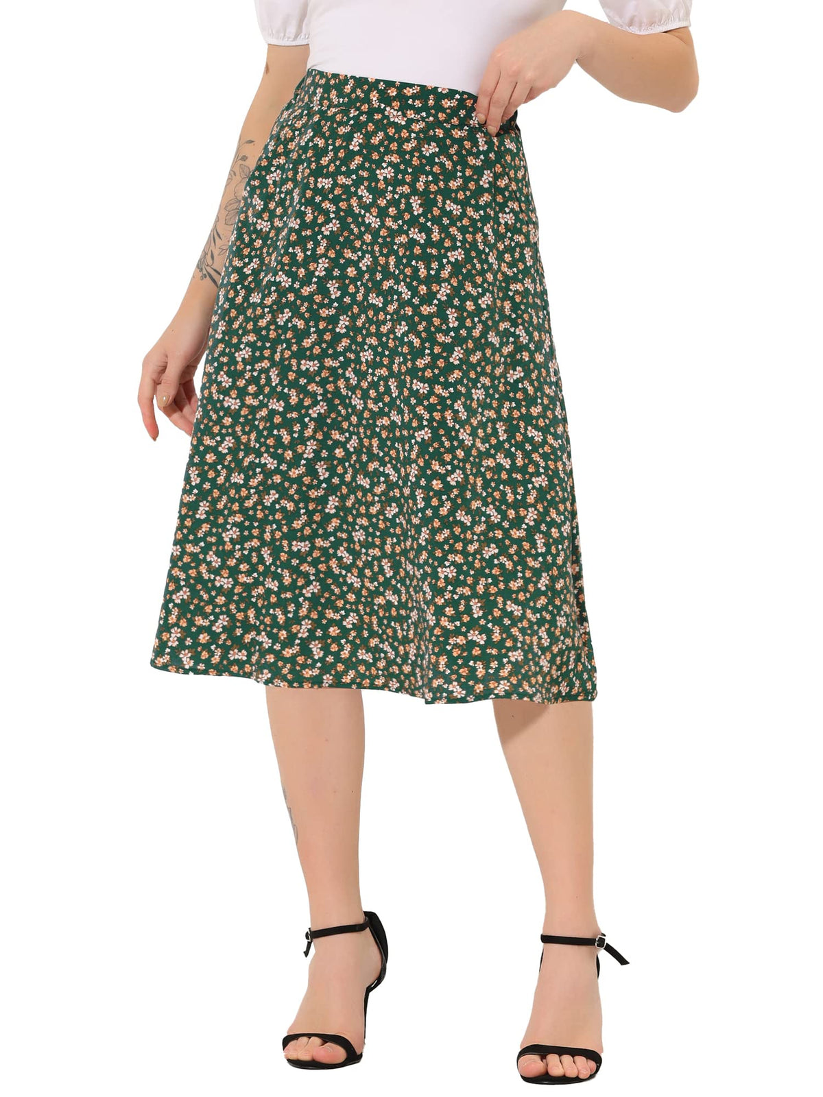 Allegra K Women's Floral Skirt A-Line Midi Skirt Chiffon High Waist Skirts