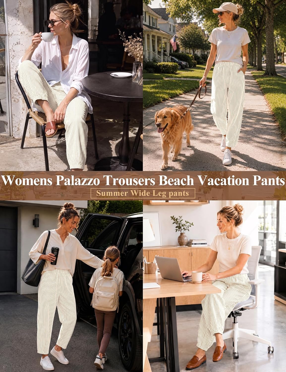 LOMON Womens Barrel Harem Travel Pants Baggy Casual Gingham Striped Bottoms