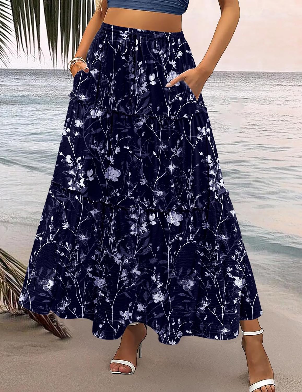 Zeagoo Womens Casual Maxi Skirts for Women 2026 High Waist Boho Skirts Floral Printed Long Flowy Skirt with Pockets