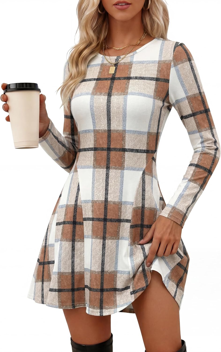 ANRABESS Womens Fall Long Sleeve Bodycon Flowy Mini Dress