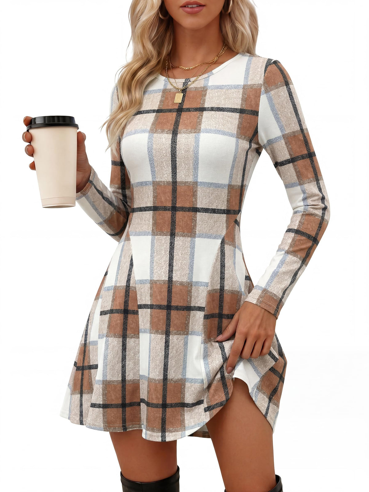 ANRABESS Womens Fall Long Sleeve Bodycon Flowy Mini Dress
