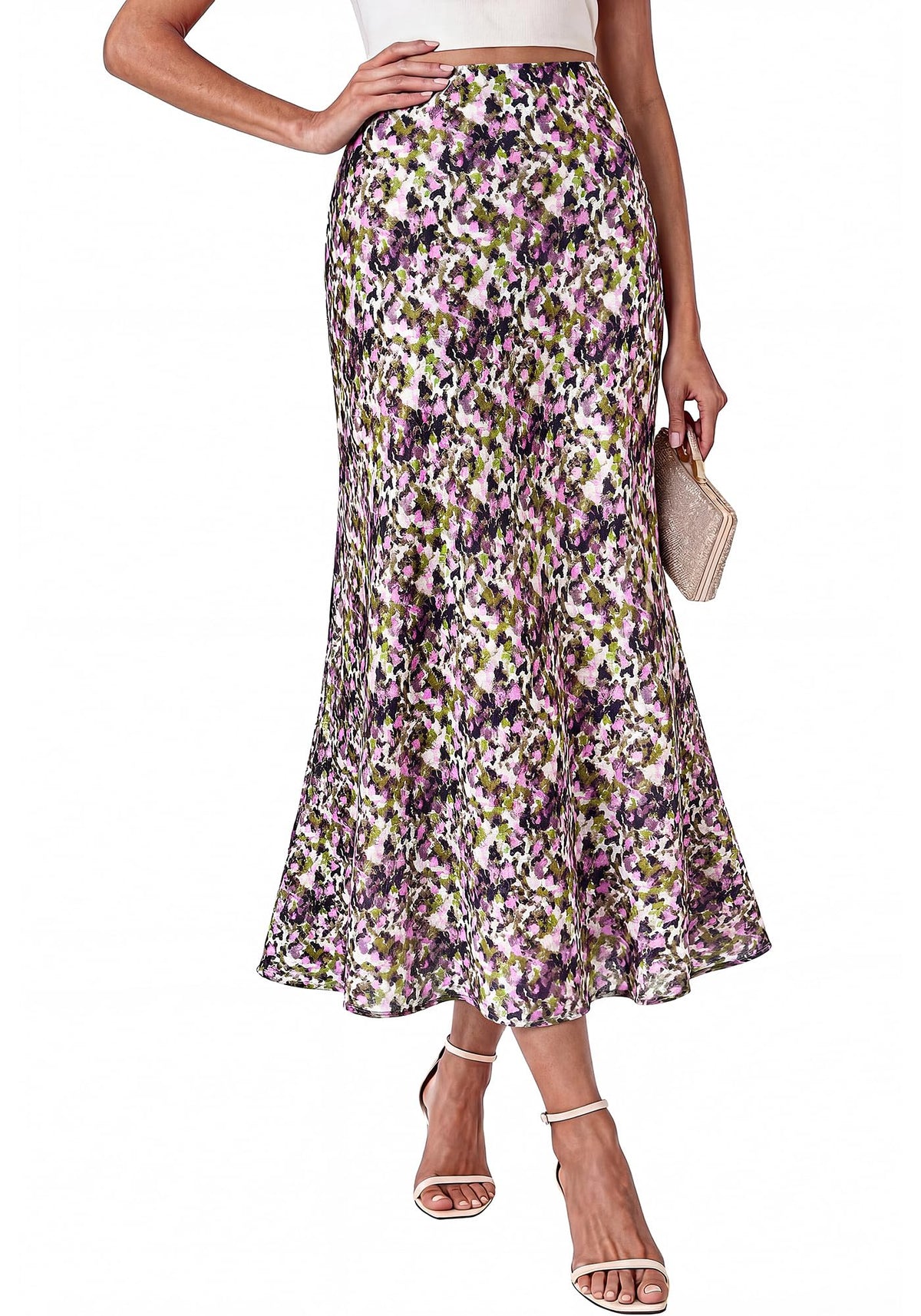 BTFBM Silk Midi Skirts for Women 2026 Summer Fall