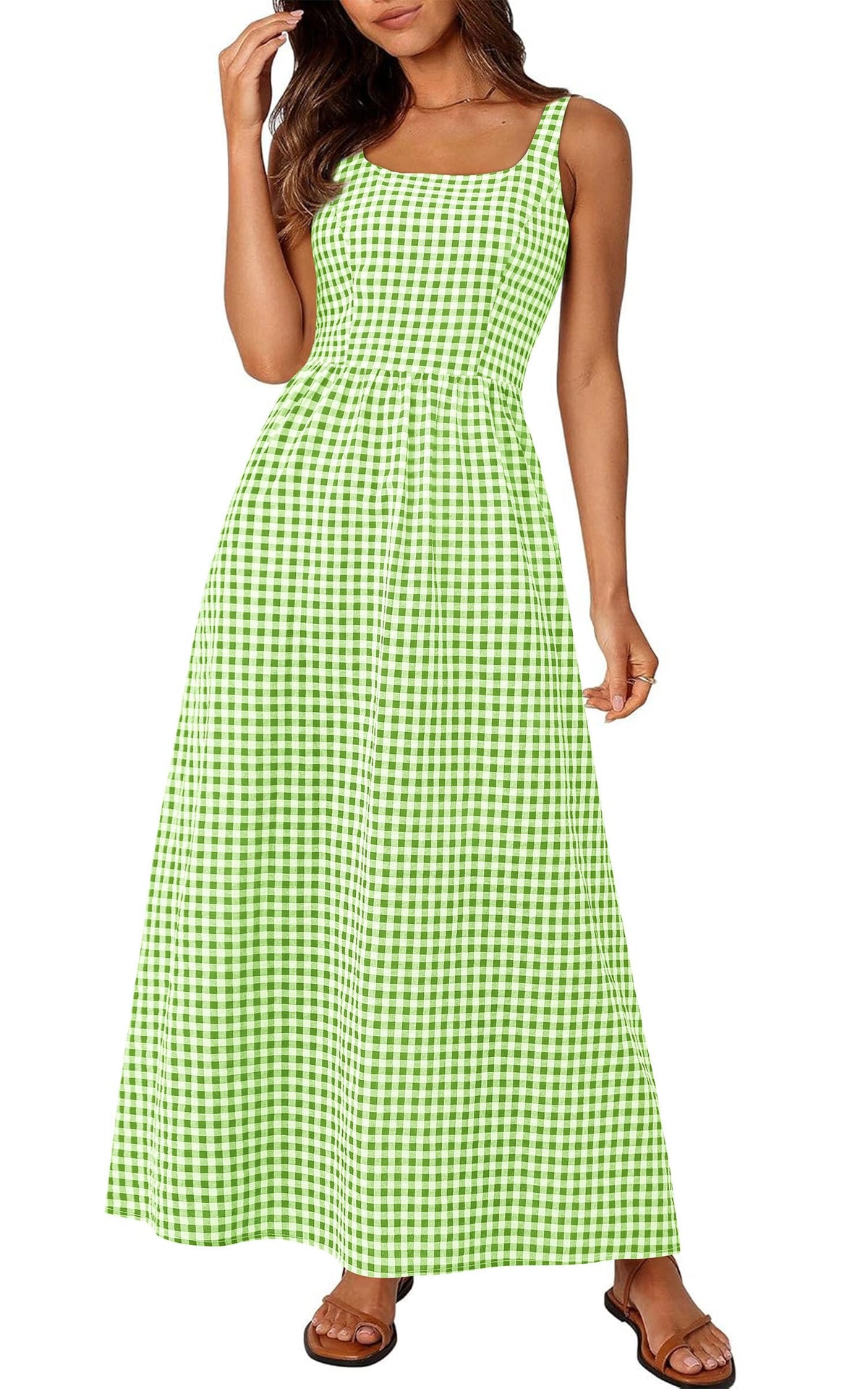 PRETTYGARDEN Women's Summer Gingham Maxi Long Dress