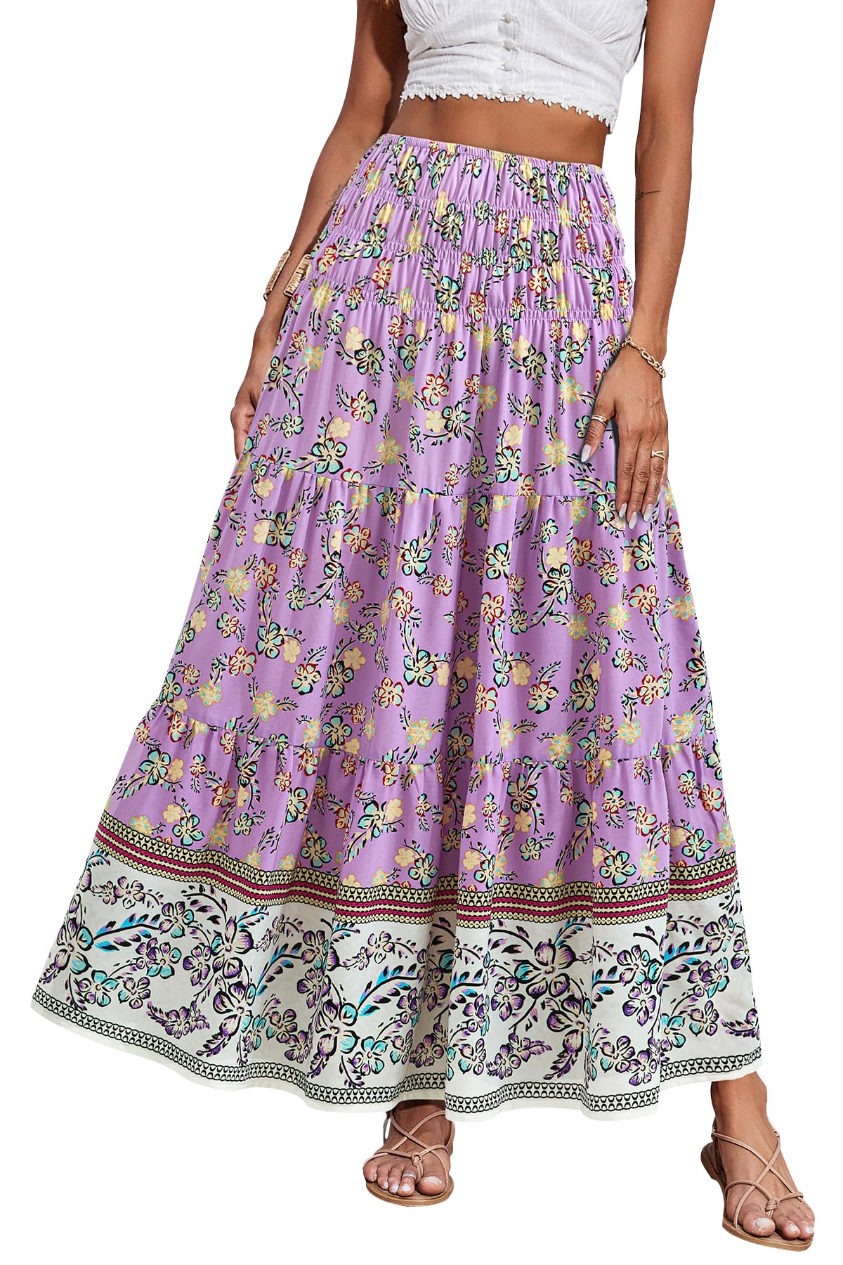CFLONGE Summer Maxi Skirts for Women 2026 Trendy Floral A Line Boho Skirt