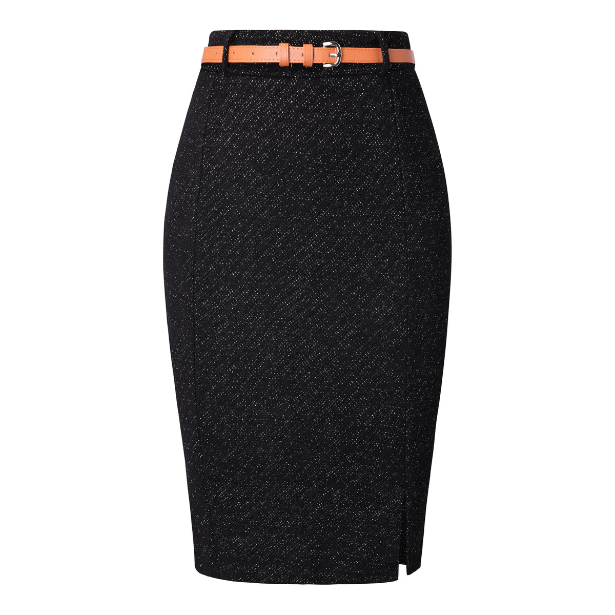 Kate Kasin Women Tweed Pencil Skirt, Knee Length Skirts with Slit