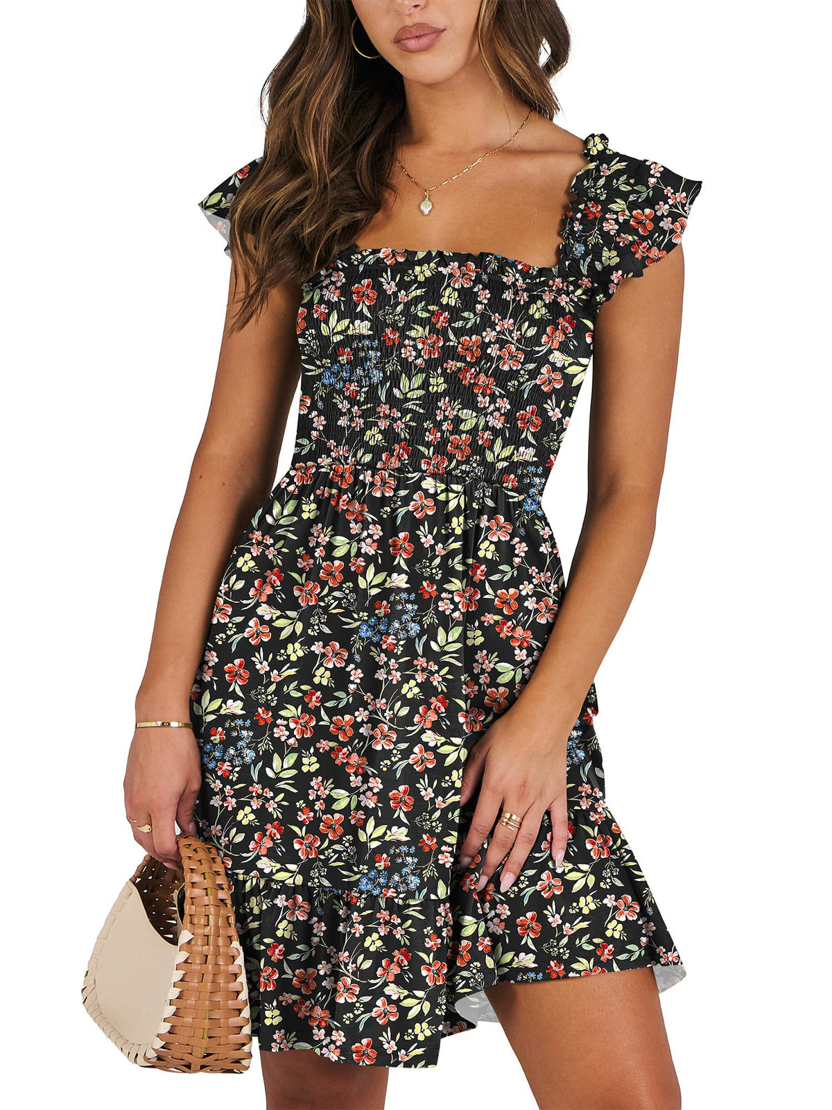 ANRABESS Womens Casual Summer Dress Boho Smocked Beach Cute Teen Sundress