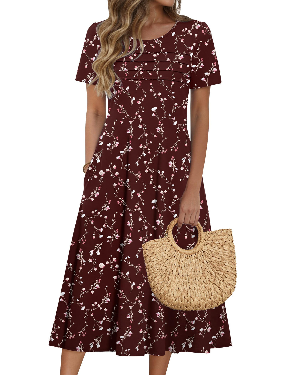 Zeagoo Womens Casual Dresses for Summer Short Sleeve Flare Midi Dress Beach