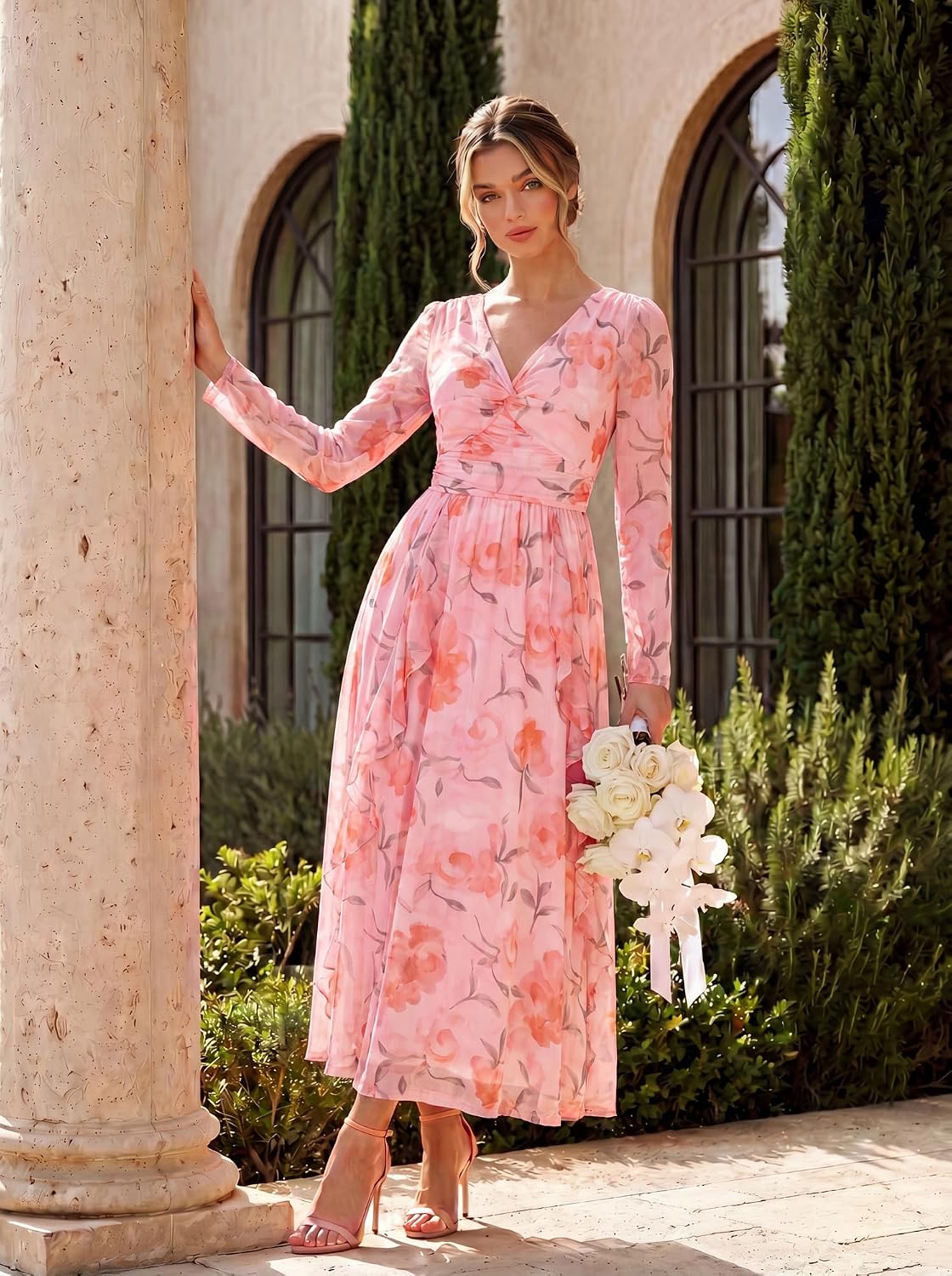 GRACE KARIN Women Fall Wedding Guest Long Sleeve Formal Floral Maxi Dress