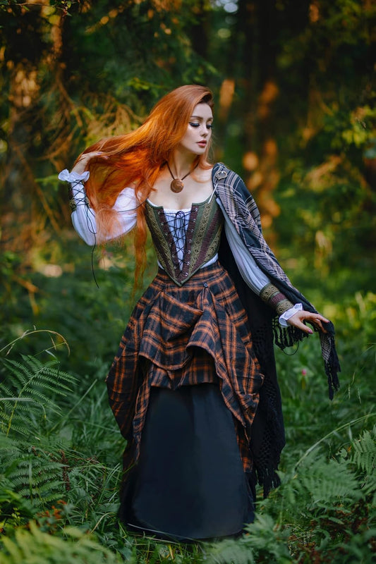 Scarlet Darkness Plaid Skirts for Women High Waist Layered Long Skirt