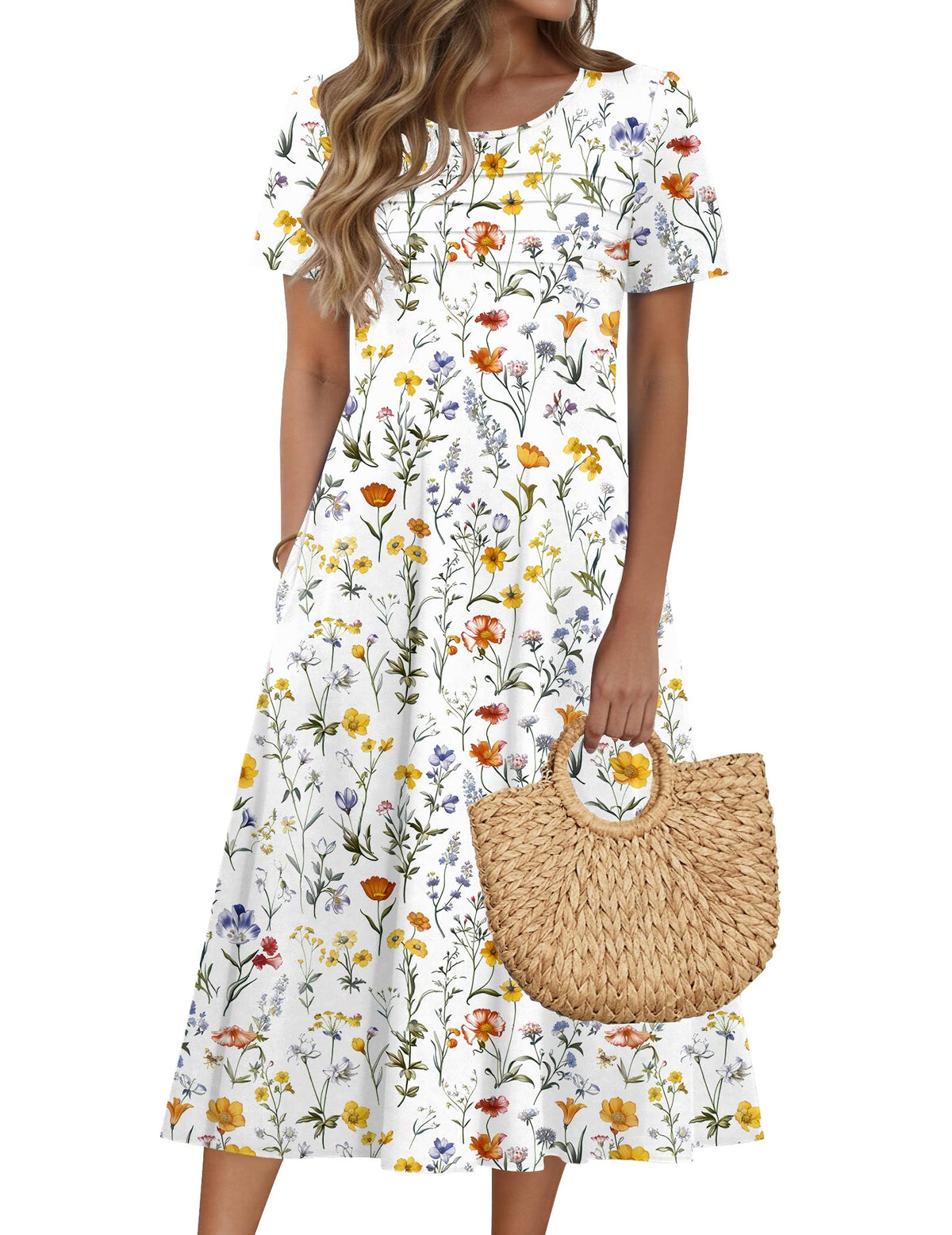 Zeagoo Womens Casual Dresses for Summer Short Sleeve Flare Midi Dress Beach