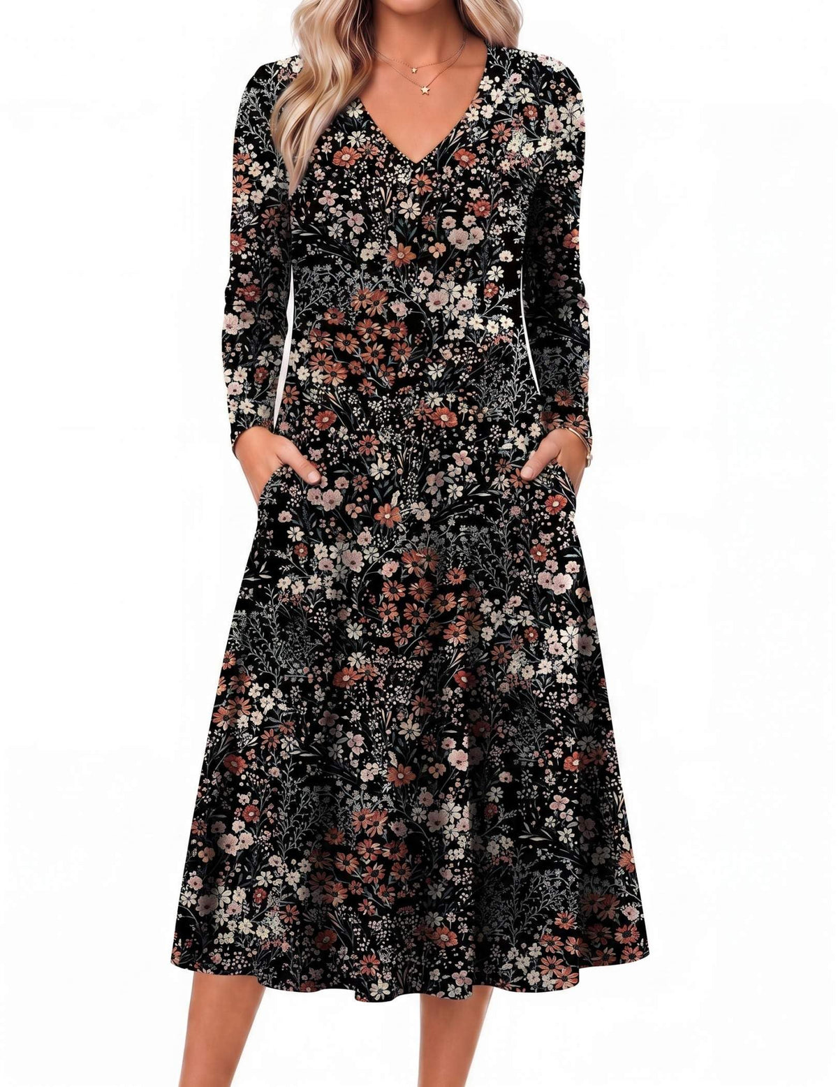 Zeagoo Dresses for Womens Long Sleeve Midi Dress Fall Casual A Line Dress