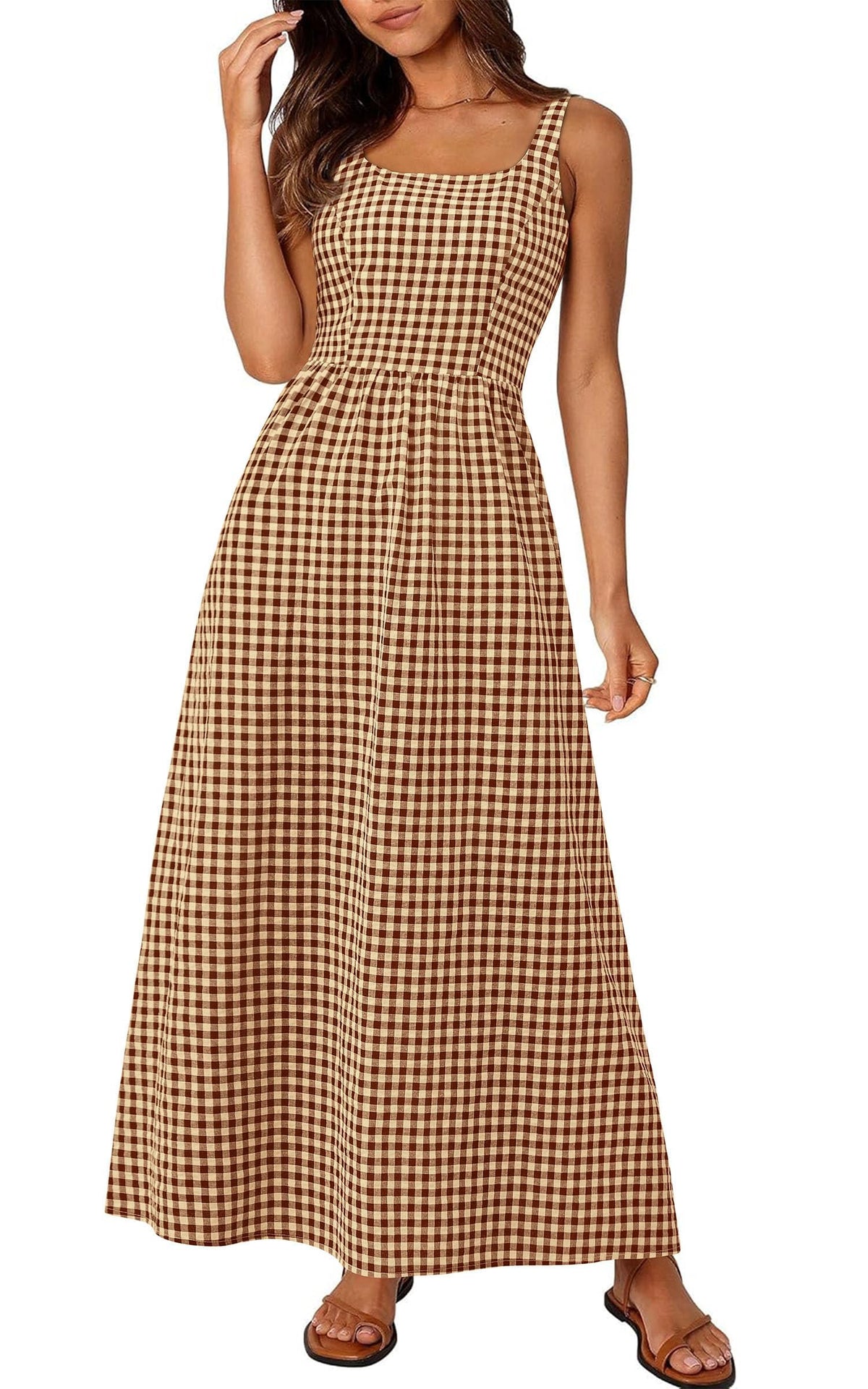 PRETTYGARDEN Women's Summer Gingham Maxi Long Dress