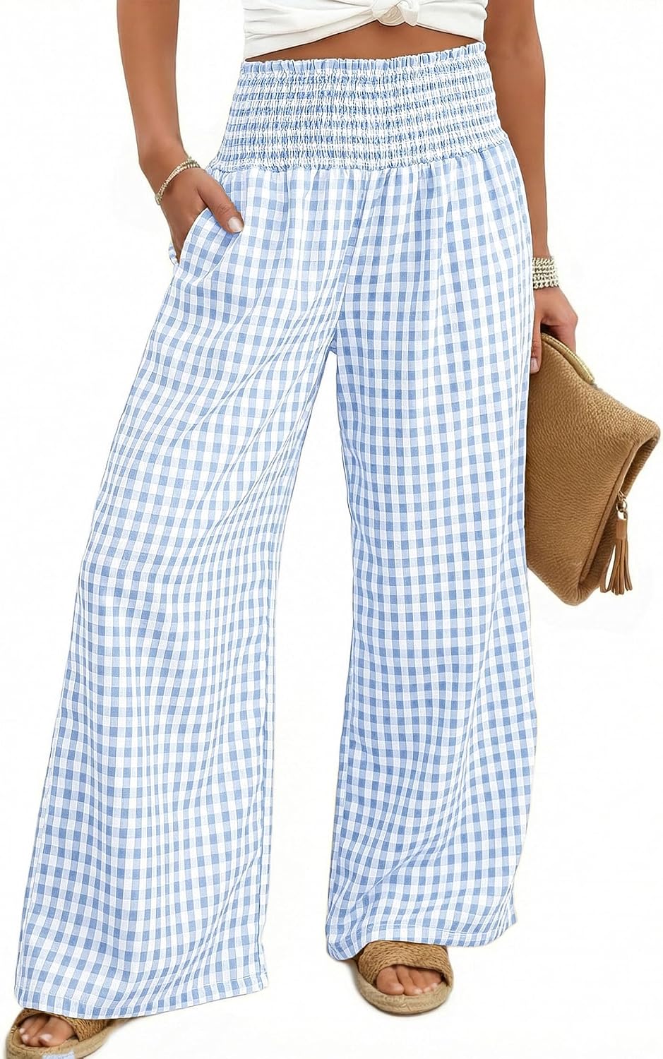 Dokotoo Women's Fall Gingham Wide Leg Casual Pants 2026