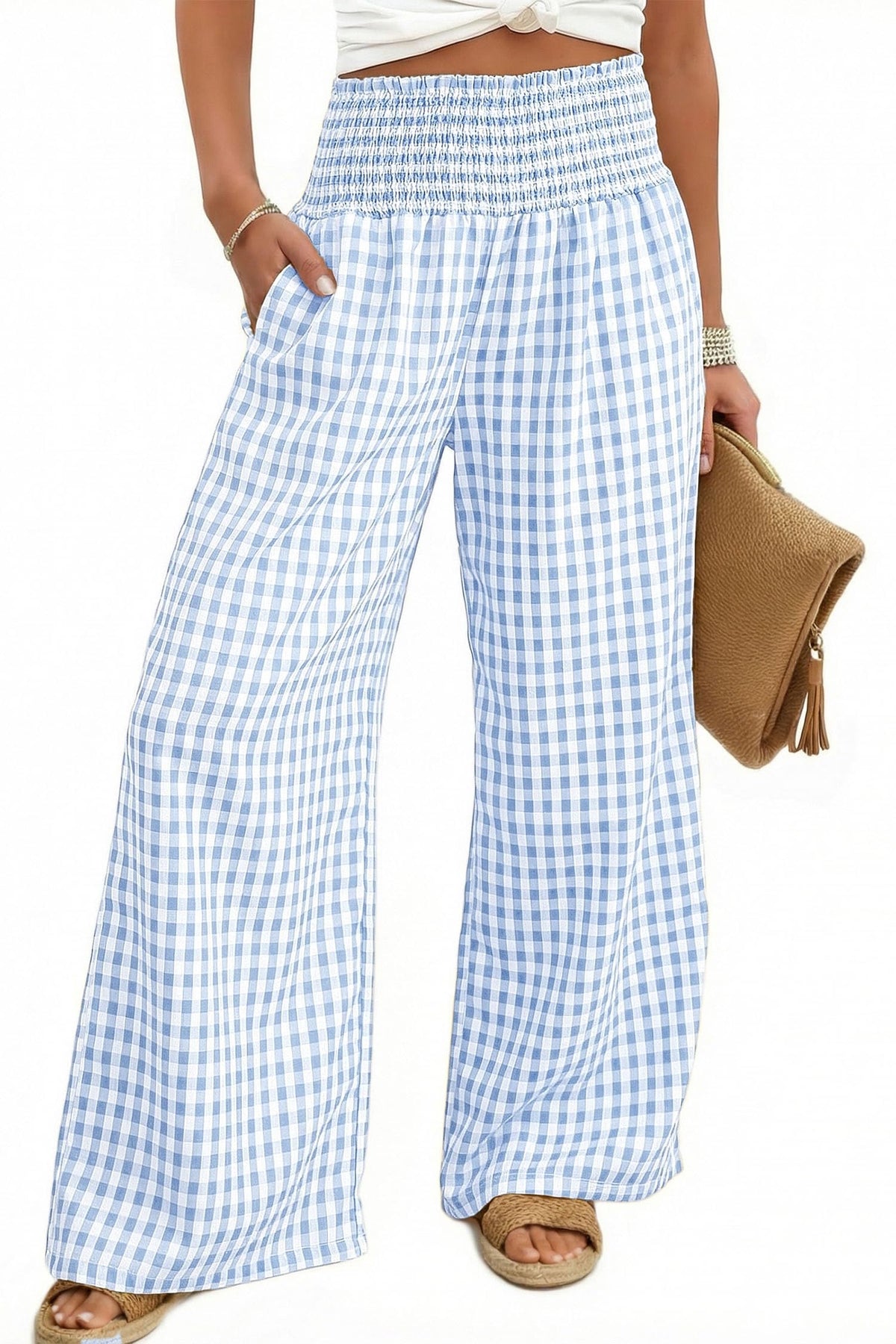 Dokotoo Women's Fall Gingham Wide Leg Casual Pants 2026