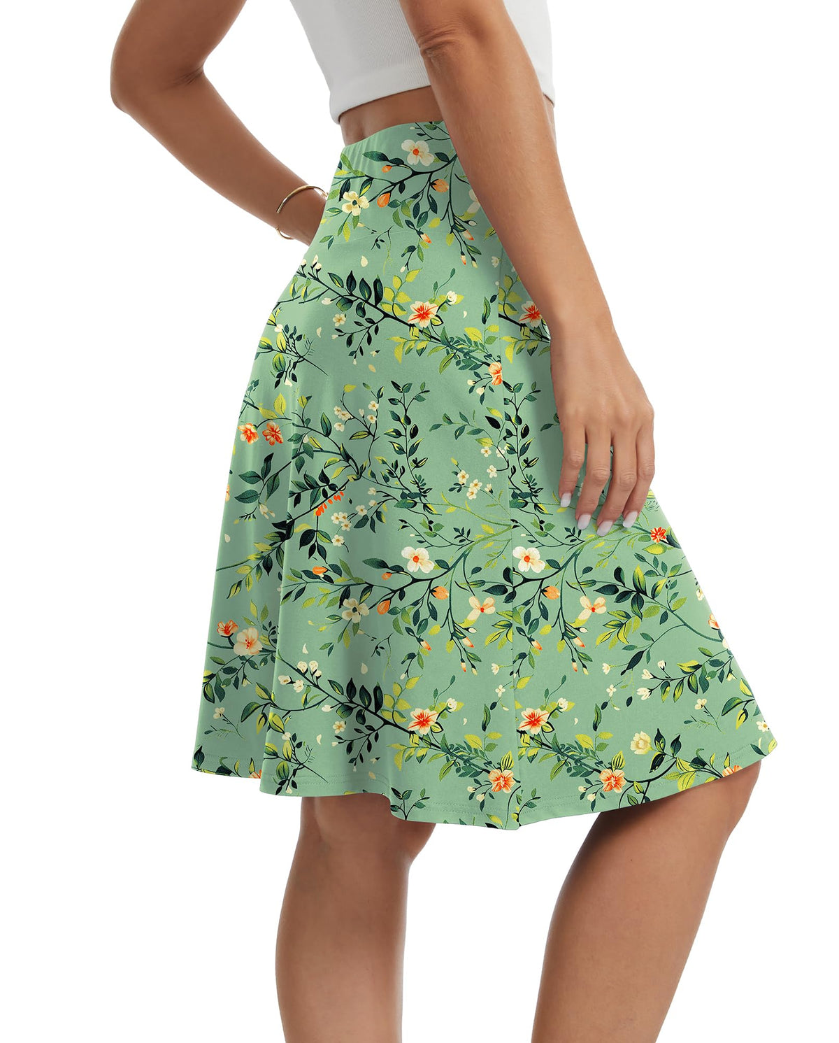 VIISHOW Women's Knee Length Skirt High Waisted Stretchy A-Line Skater Skirt Soft Knit Modest Casual Skirts for Daily Wear