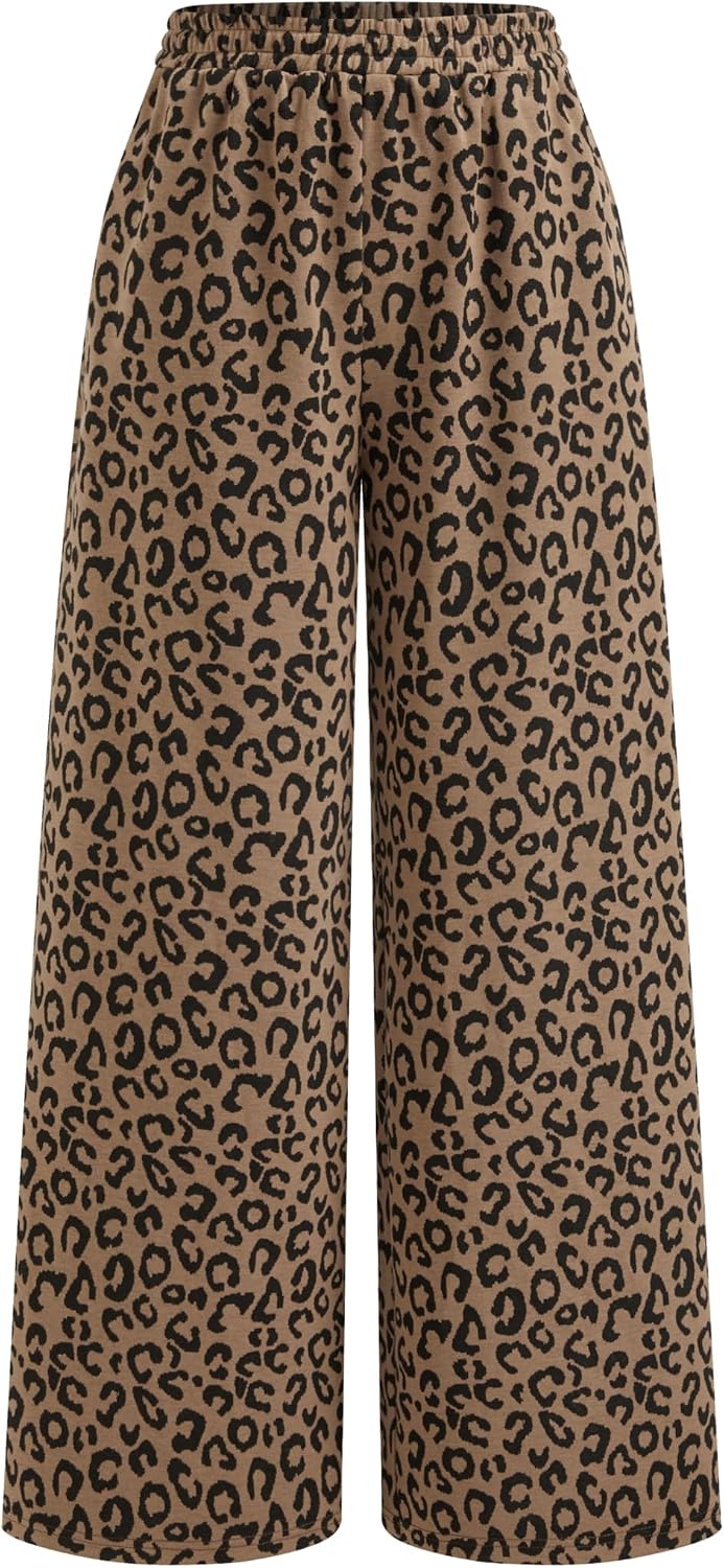 CIDER Women Leopard Print Wide Leg Lounge Pants Sweatpants Trousers