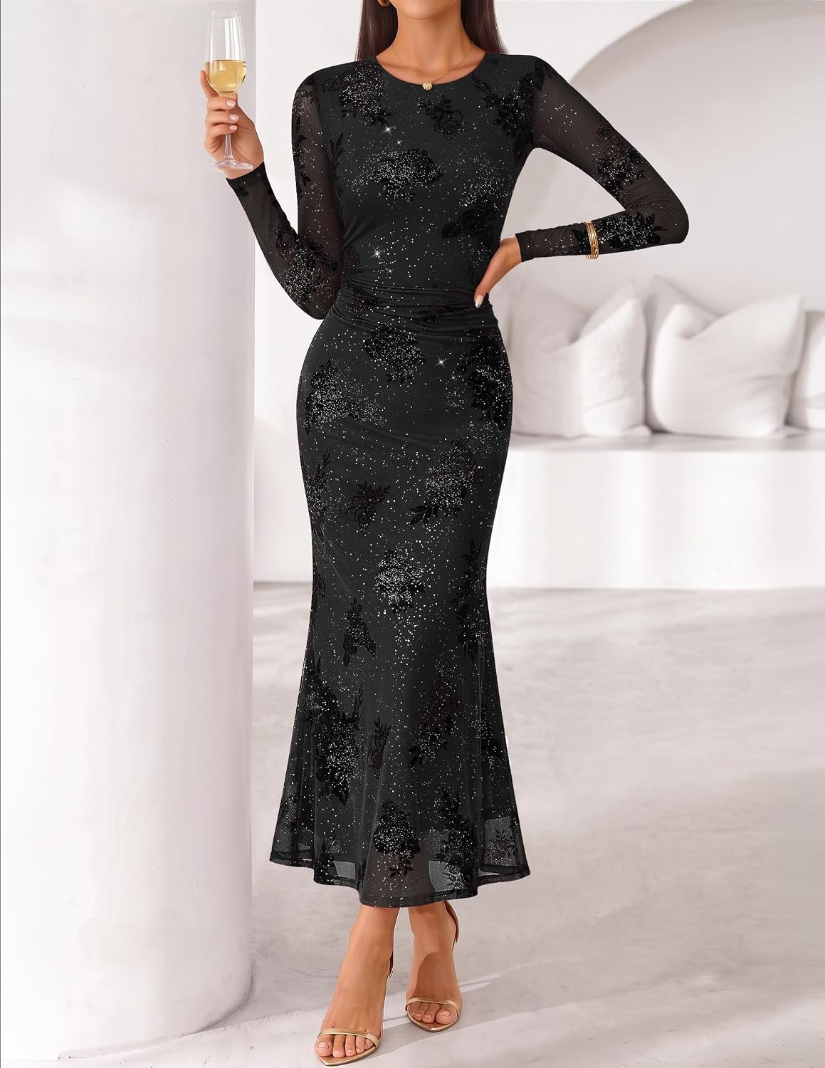 ZESICA Women Fall Floral Wedding Guest Cocktail Maxi Dress