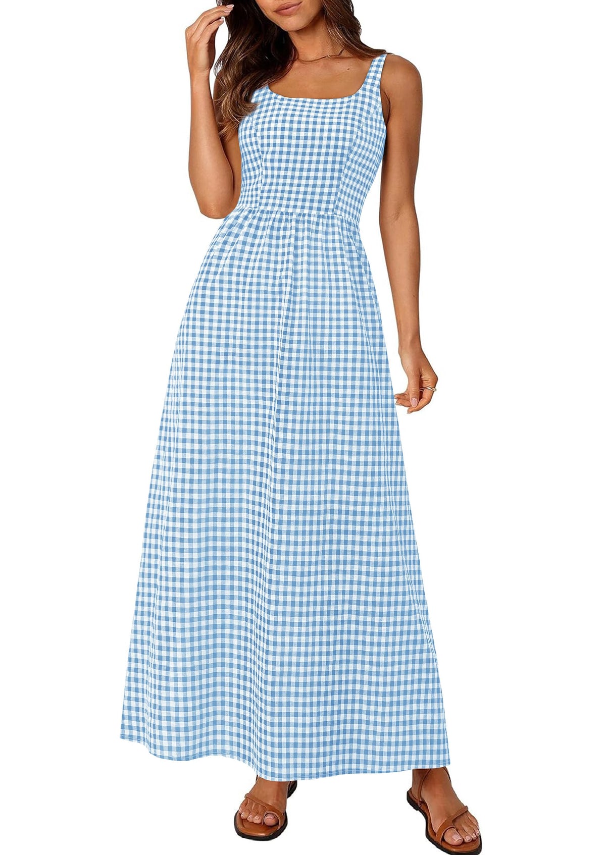 PRETTYGARDEN Women's Summer Gingham Maxi Long Dress
