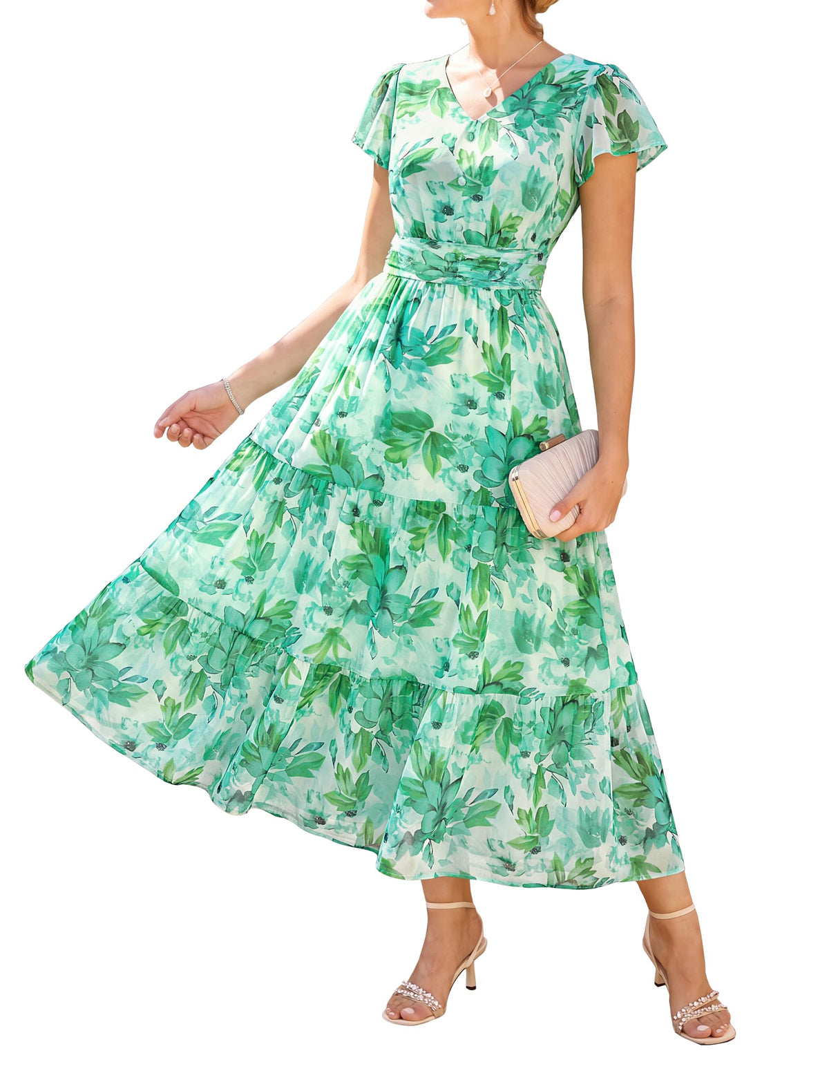 GRACE KARIN Women Summer Dress,Maxi Floral Wedding Guest Dresses