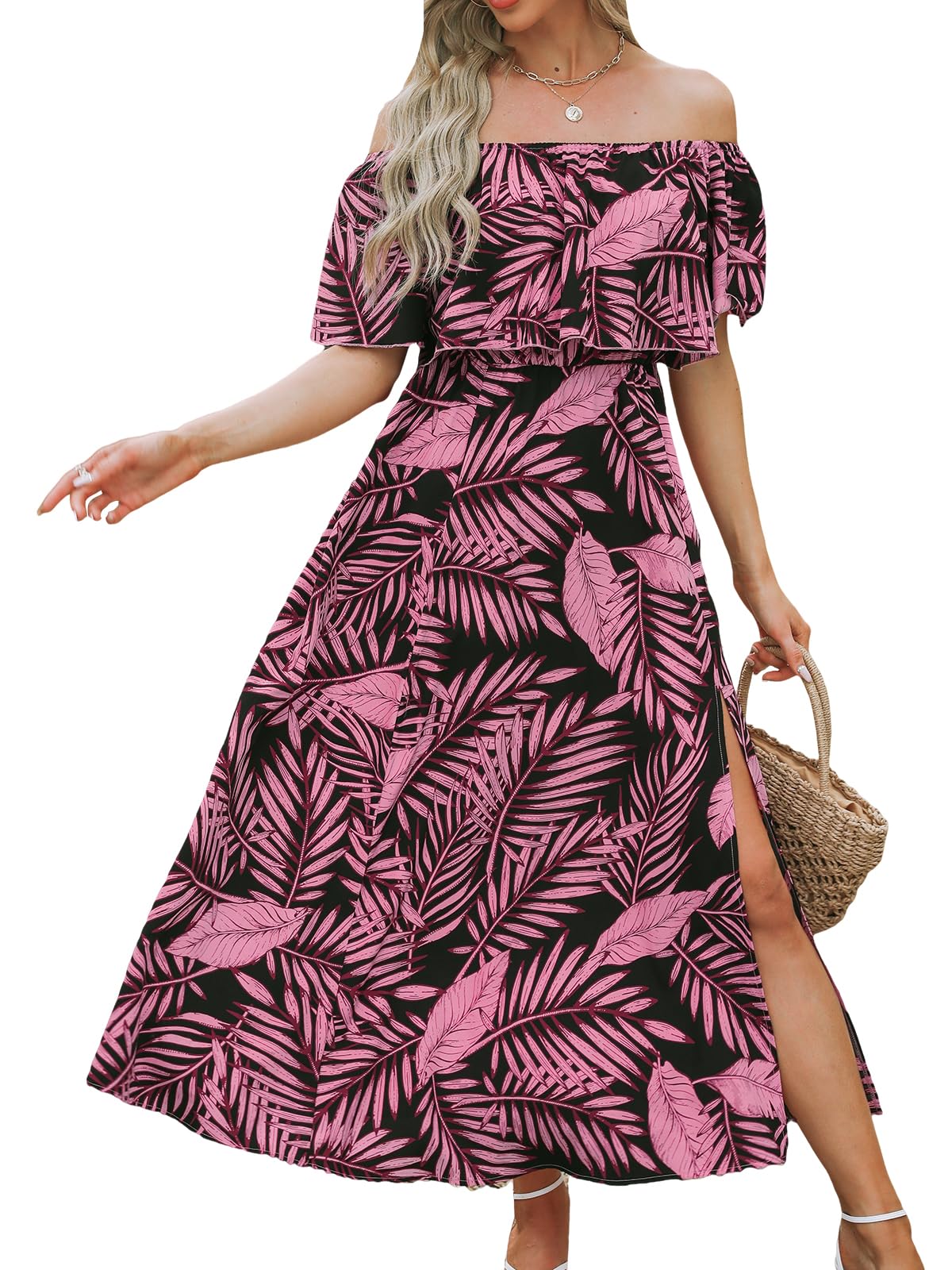 CUPSHE Womens Ruffle Floral Maxi Summer Dress Off Shoulder Beach Dress
