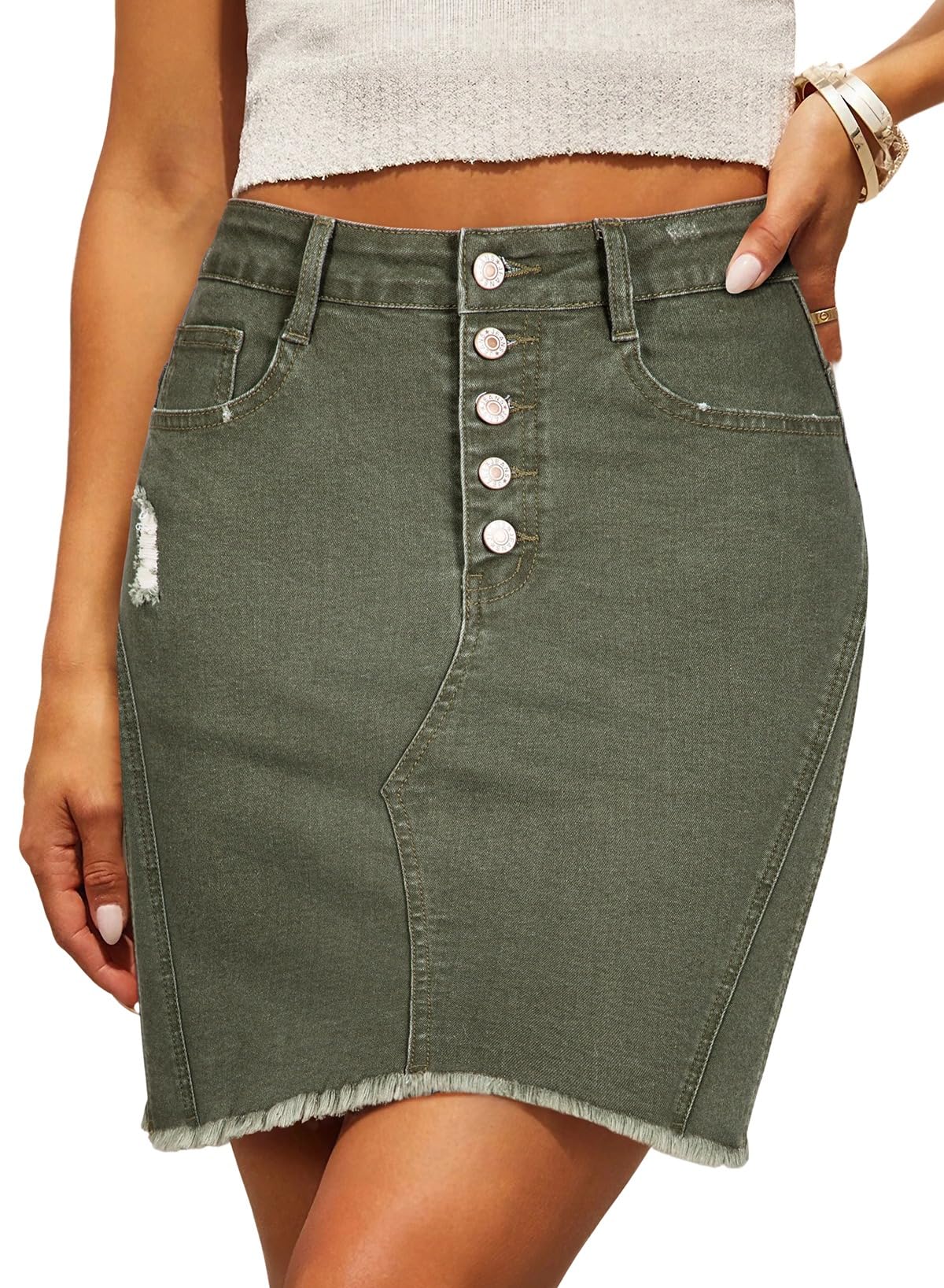 Sidefeel Women's Jean Skirt StretchyButton Fly Denim Skirt