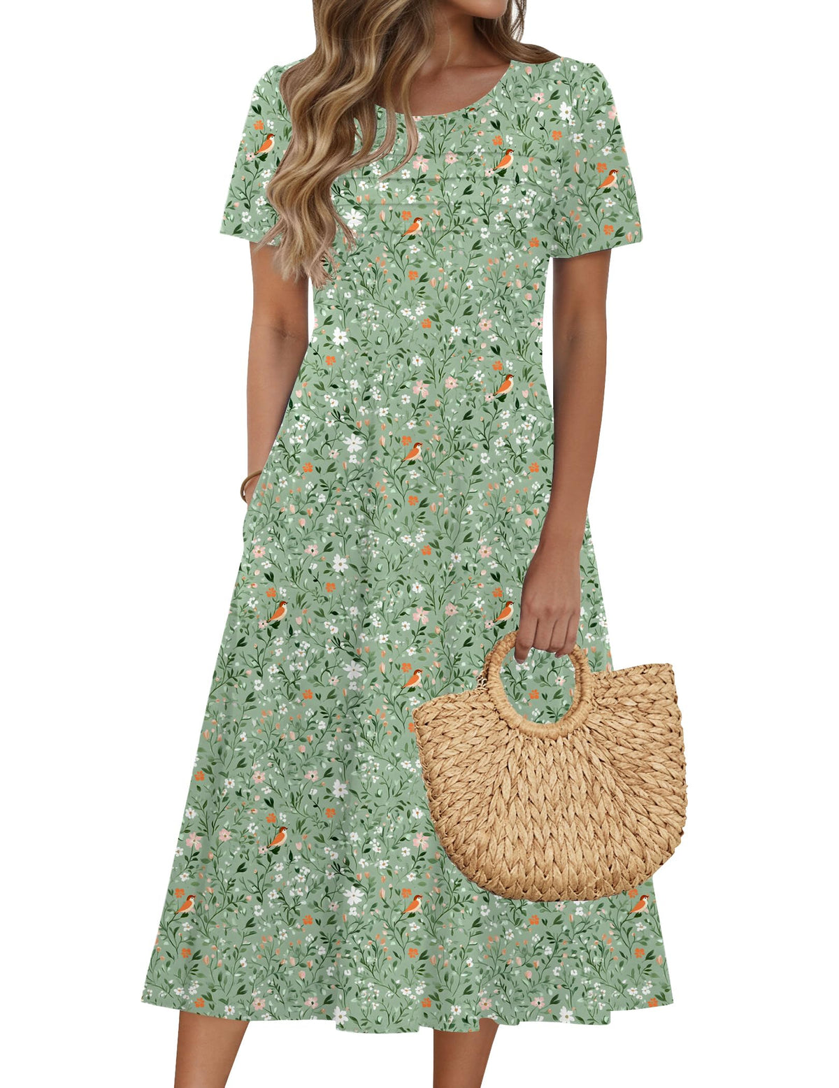 Zeagoo Womens Casual Dresses for Summer Short Sleeve Flare Midi Dress Beach