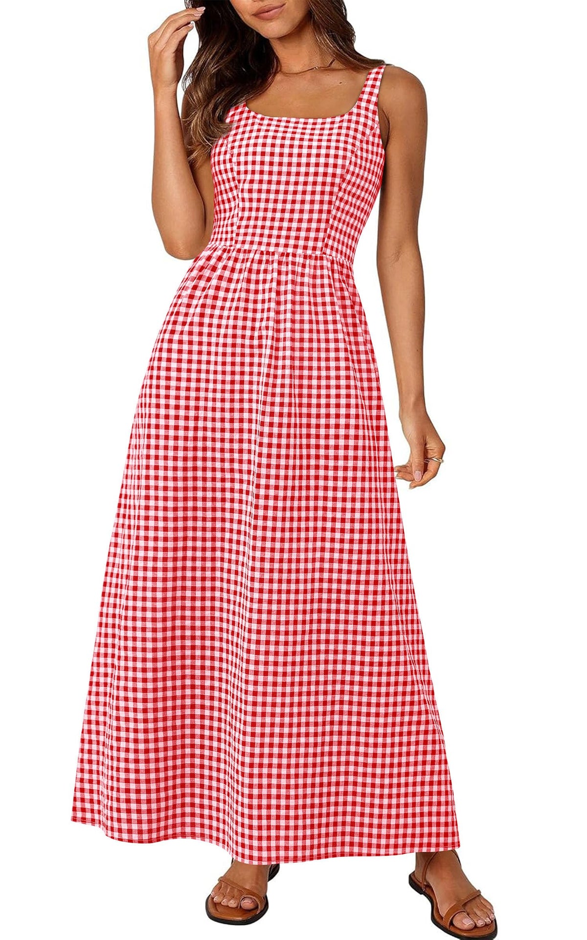 PRETTYGARDEN Women's Summer Gingham Maxi Long Dress