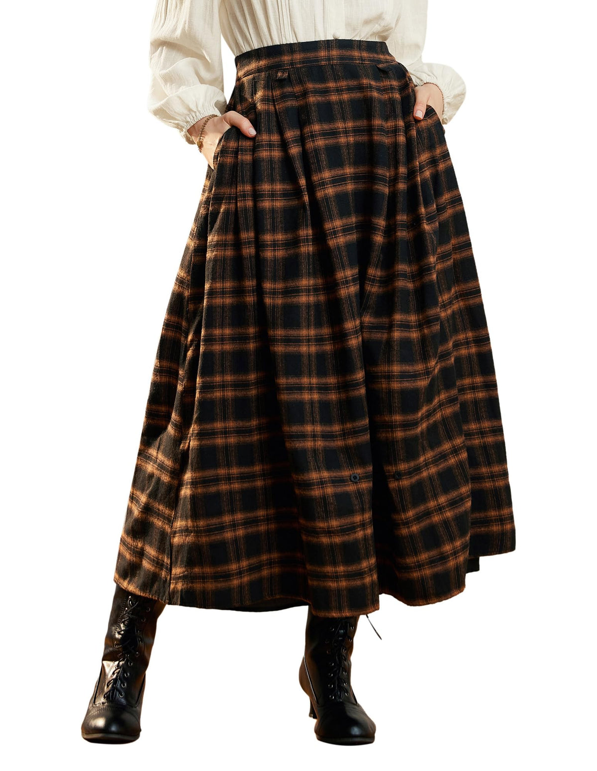 Scarlet Darkness Plaid Skirts for Women High Waist Layered Long Skirt