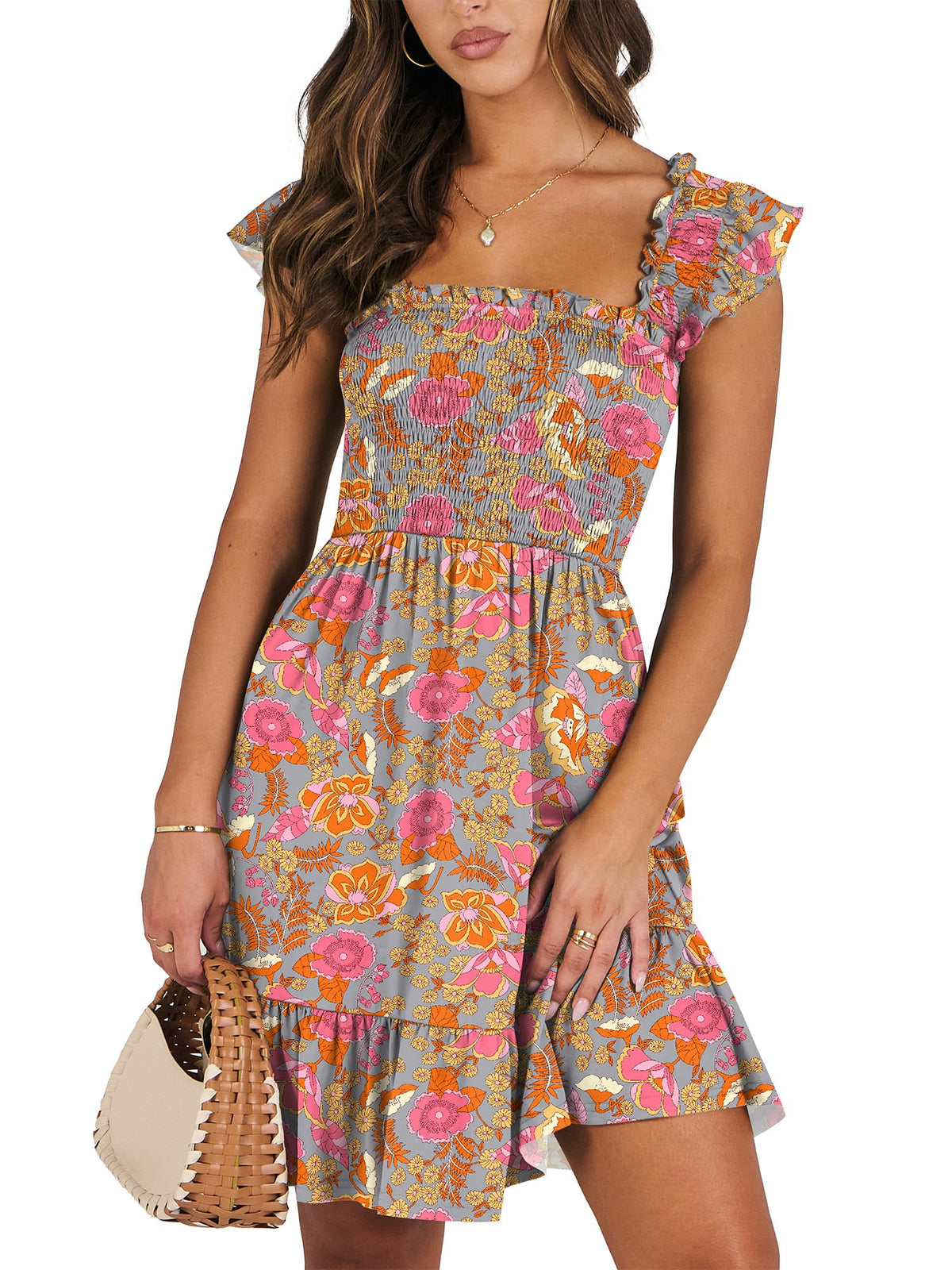 ANRABESS Womens Casual Summer Dress Boho Smocked Beach Cute Teen Sundress