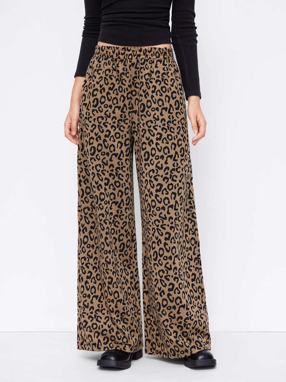CIDER Women Leopard Print Wide Leg Lounge Pants Sweatpants Trousers