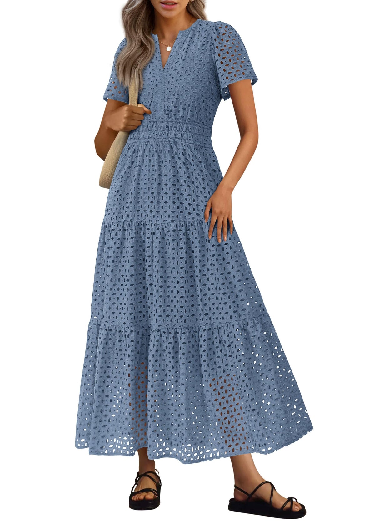 PRETTYGARDEN Women's Summer Hollow Out Eyelet Maxi Dress