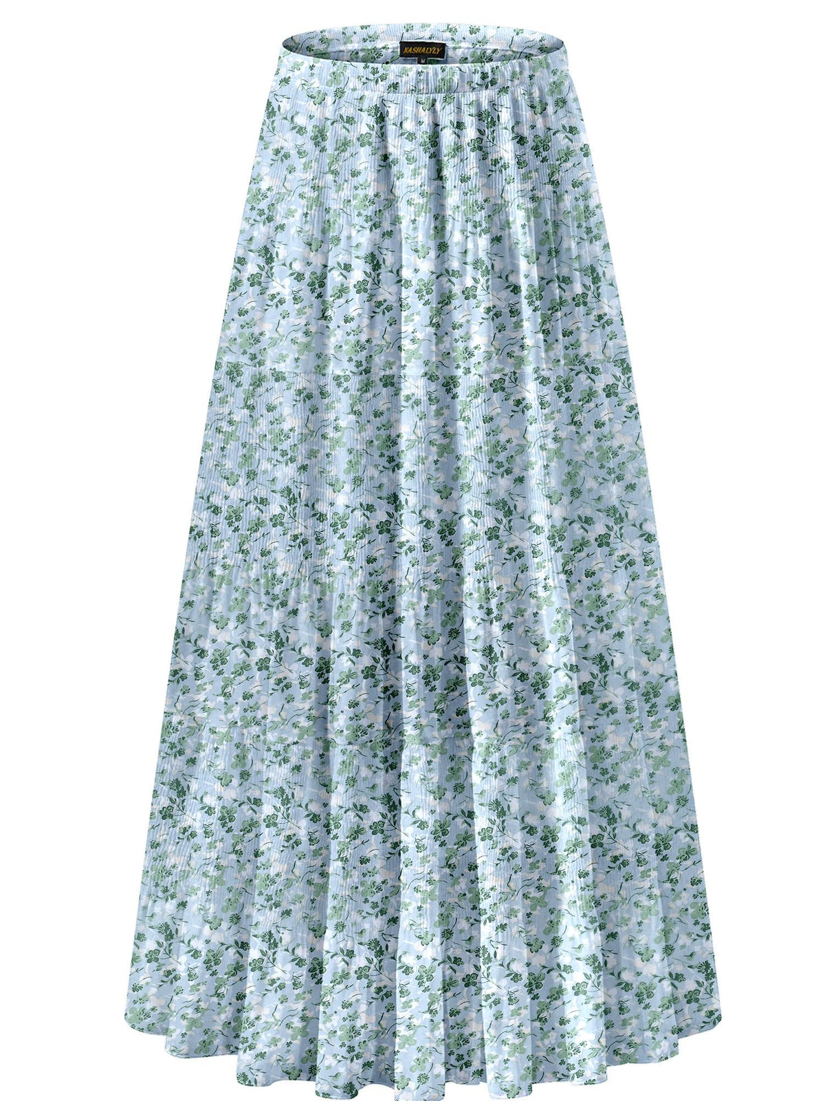 NASHALYLY Women's Chiffon Elastic High Waist Pleated A-Line Maxi Skirts