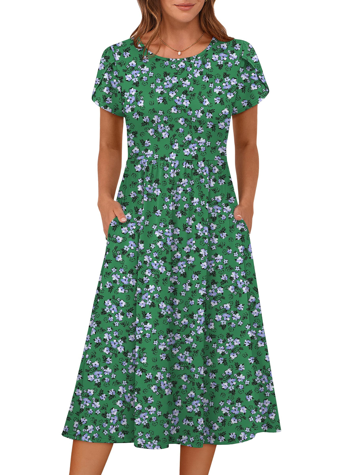 ANRABESS Women's Summer Petal Short Sleeve Midi Dress with Pockets