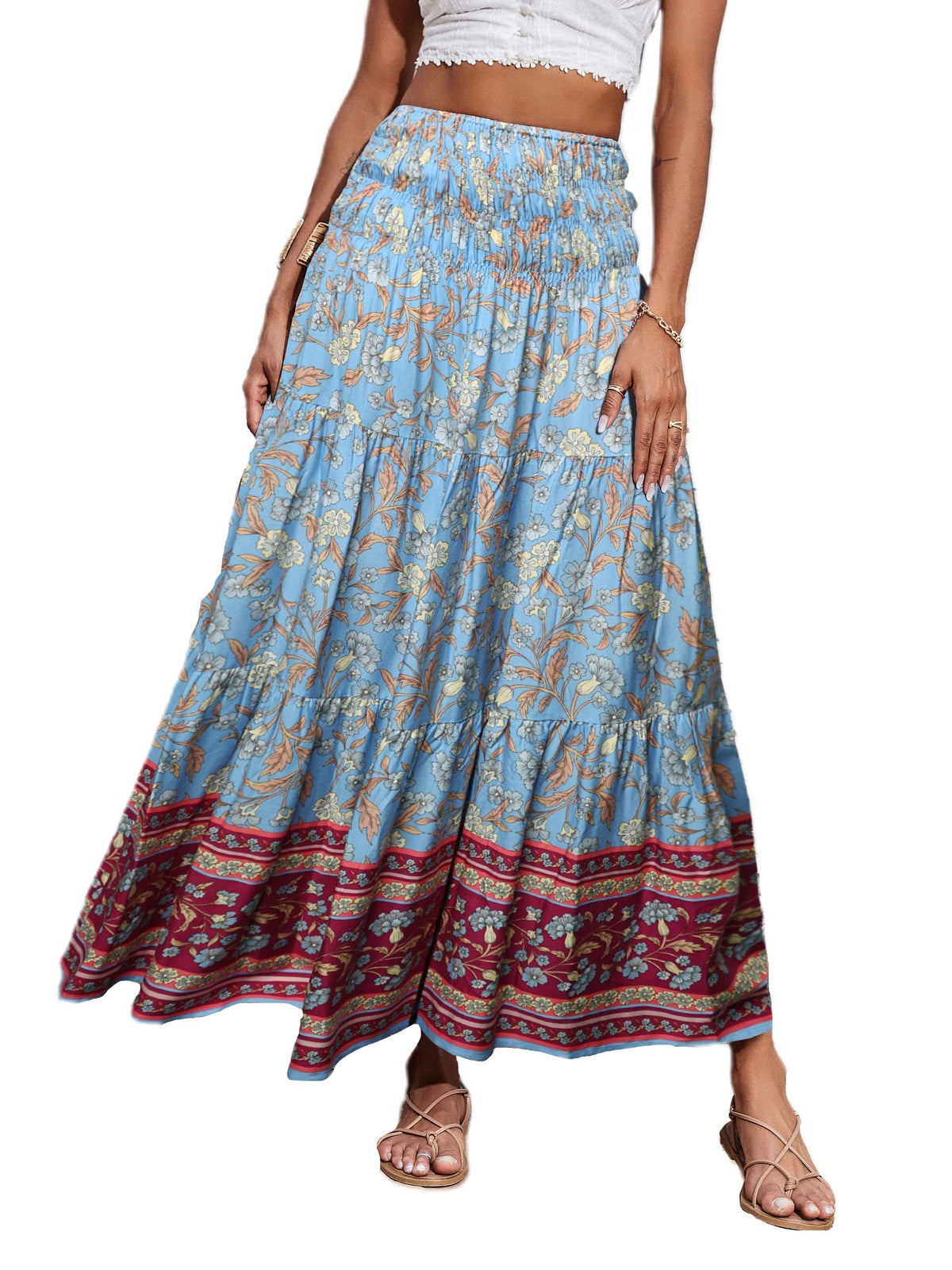 CFLONGE Summer Maxi Skirts for Women 2026 Trendy Floral A Line Boho Skirt