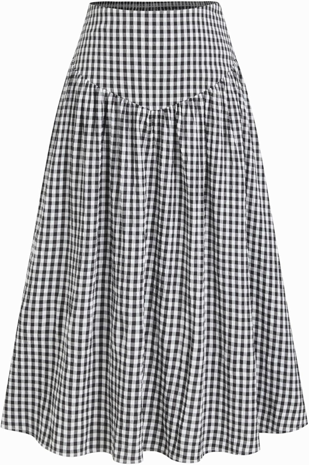CIDER Gingham Midi Skirts for Women A Line High Waist Long Plaid Maxi Skirt
