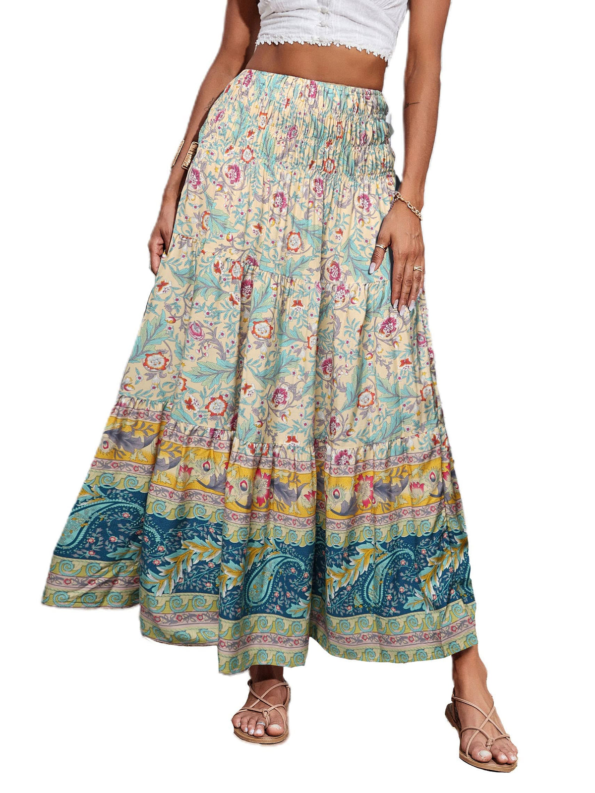 CFLONGE Summer Maxi Skirts for Women 2026 Trendy Floral A Line Boho Skirt