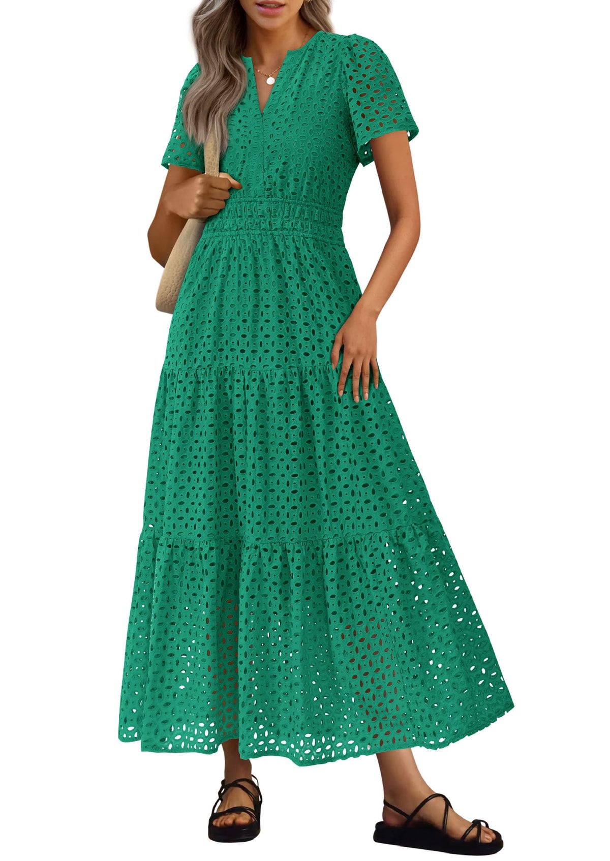 PRETTYGARDEN Women's Summer Hollow Out Eyelet Maxi Dress