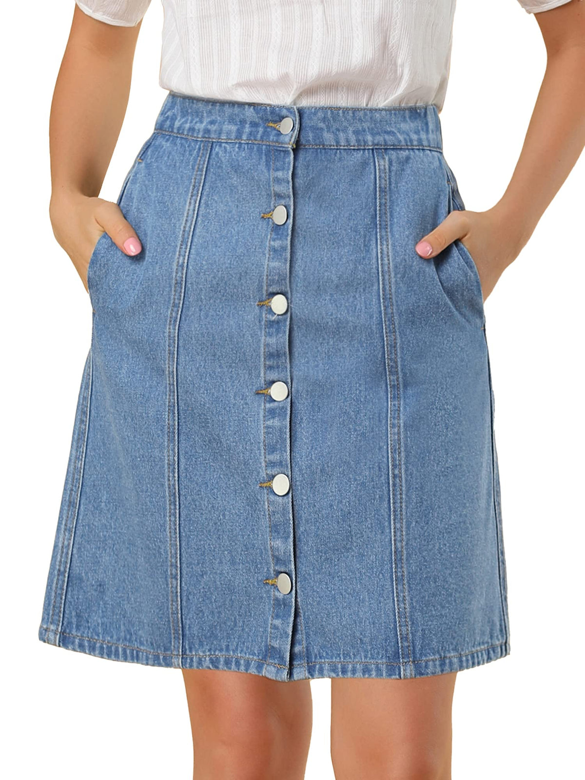 Allegra K Women's Denim Skirts Casual A-Line Short Button Down Jean Skirt