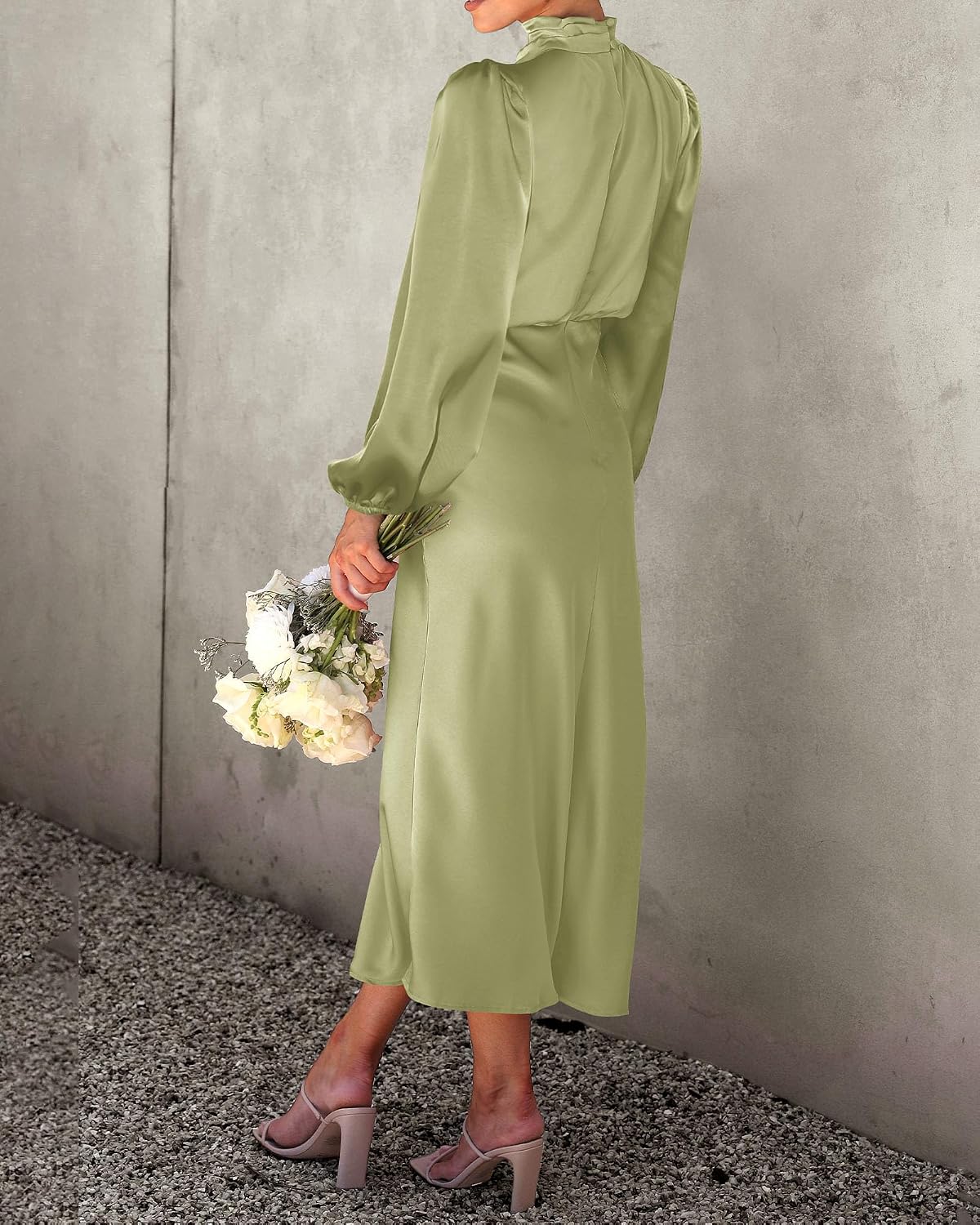 BTFBM Womens Mock Neck Satin Maxi Dress Fall 2026