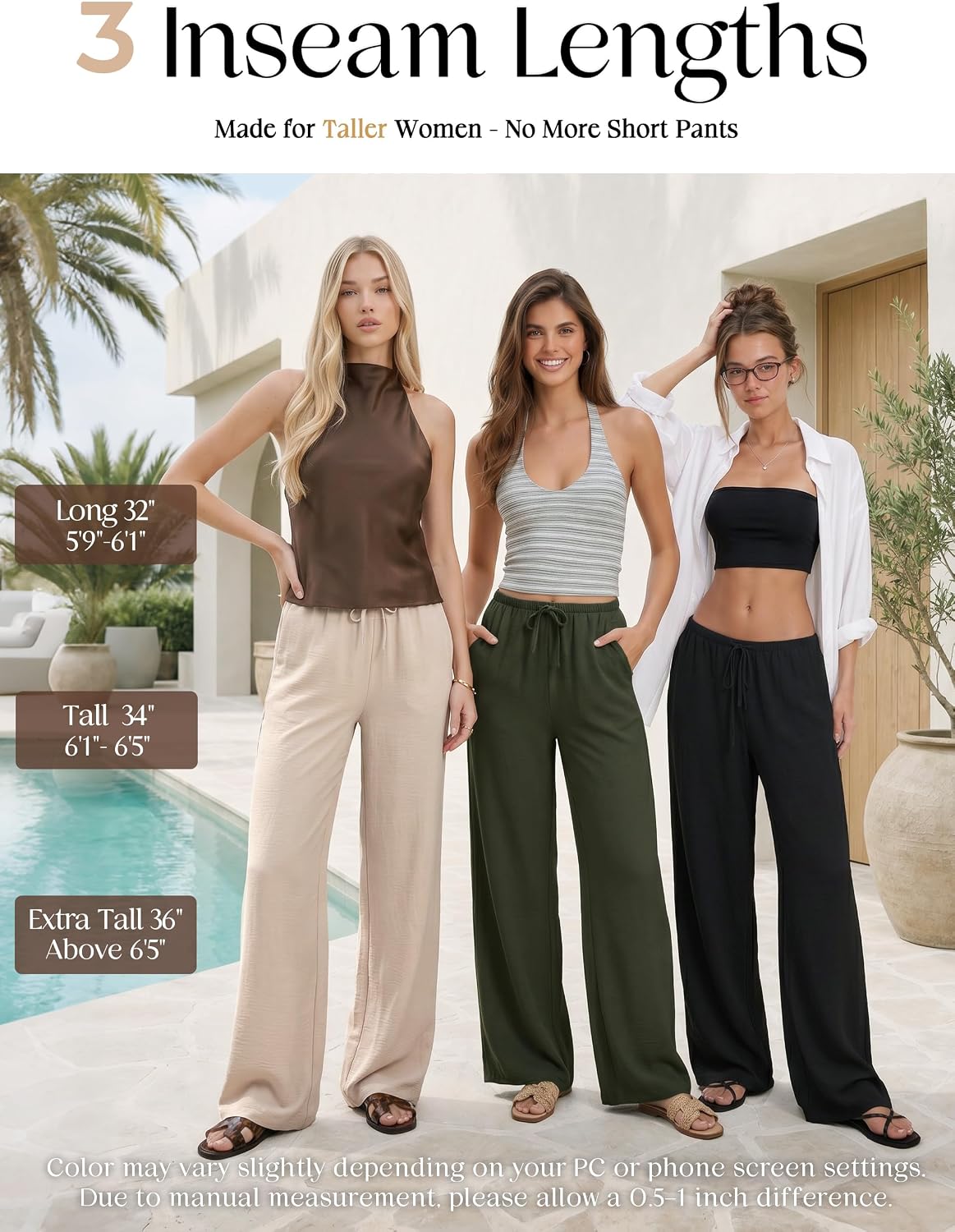 SEVEGO Tall Women 32"/34"/36" Inseam Wide Leg Flowy Palazzo Summer Pants