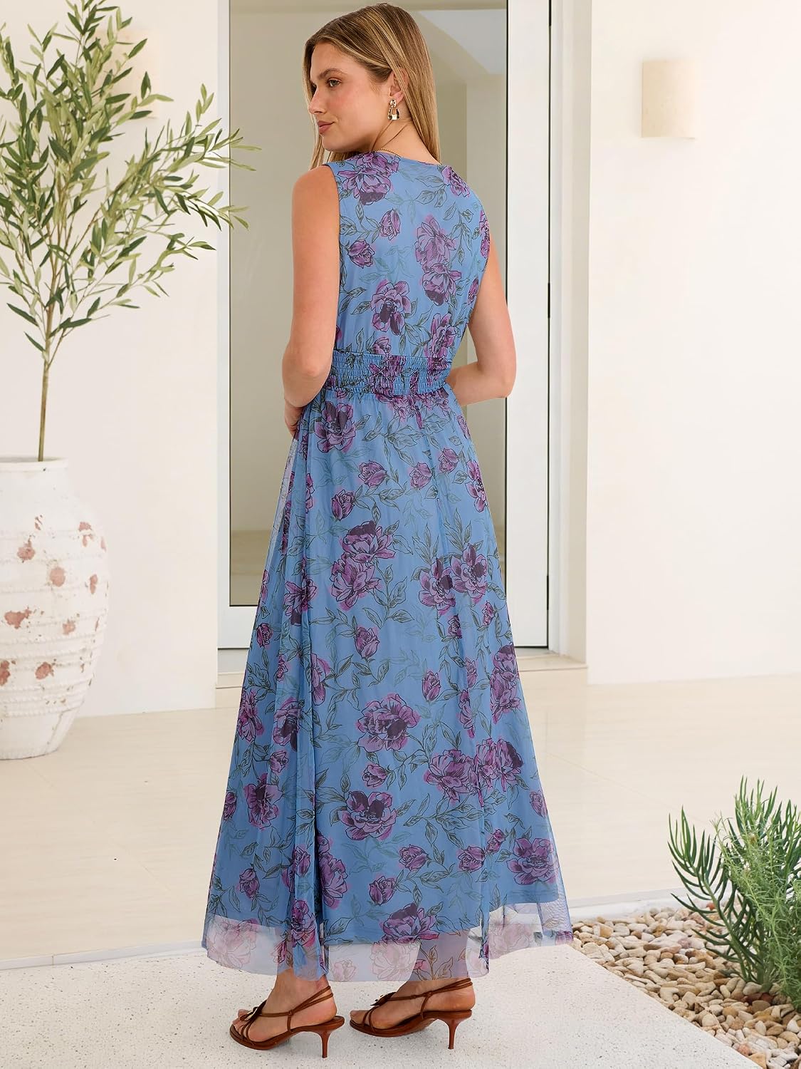 ANRABESS Women's Floral Tulle Wedding Guest Maxi Dress