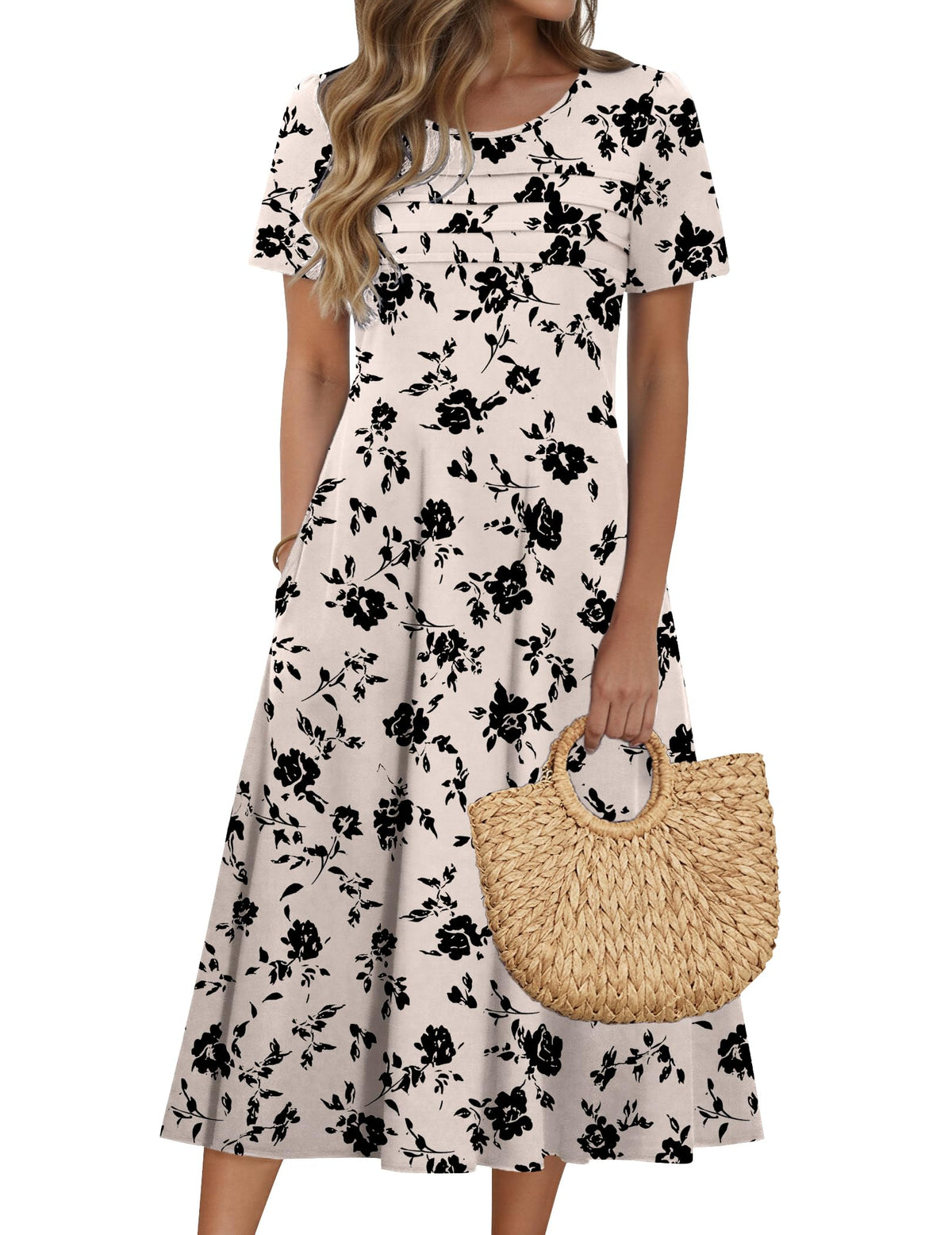 Zeagoo Womens Casual Dresses for Summer Short Sleeve Flare Midi Dress Beach