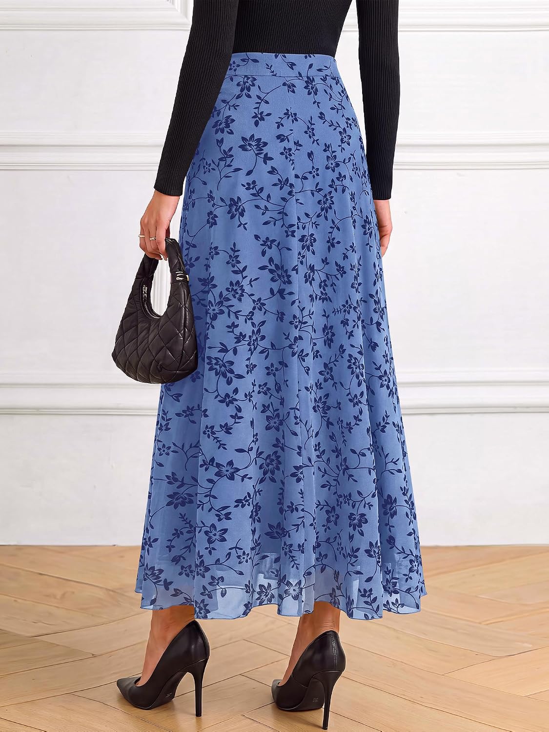 BTFBM Womens Floral Mesh Maxi Skirts Long Tulle Skirt