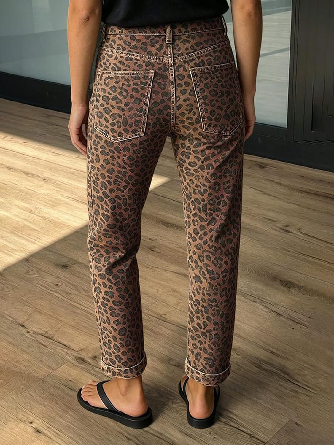 Flamingals Mid Waist Cropped Straight Leg Pants for Women