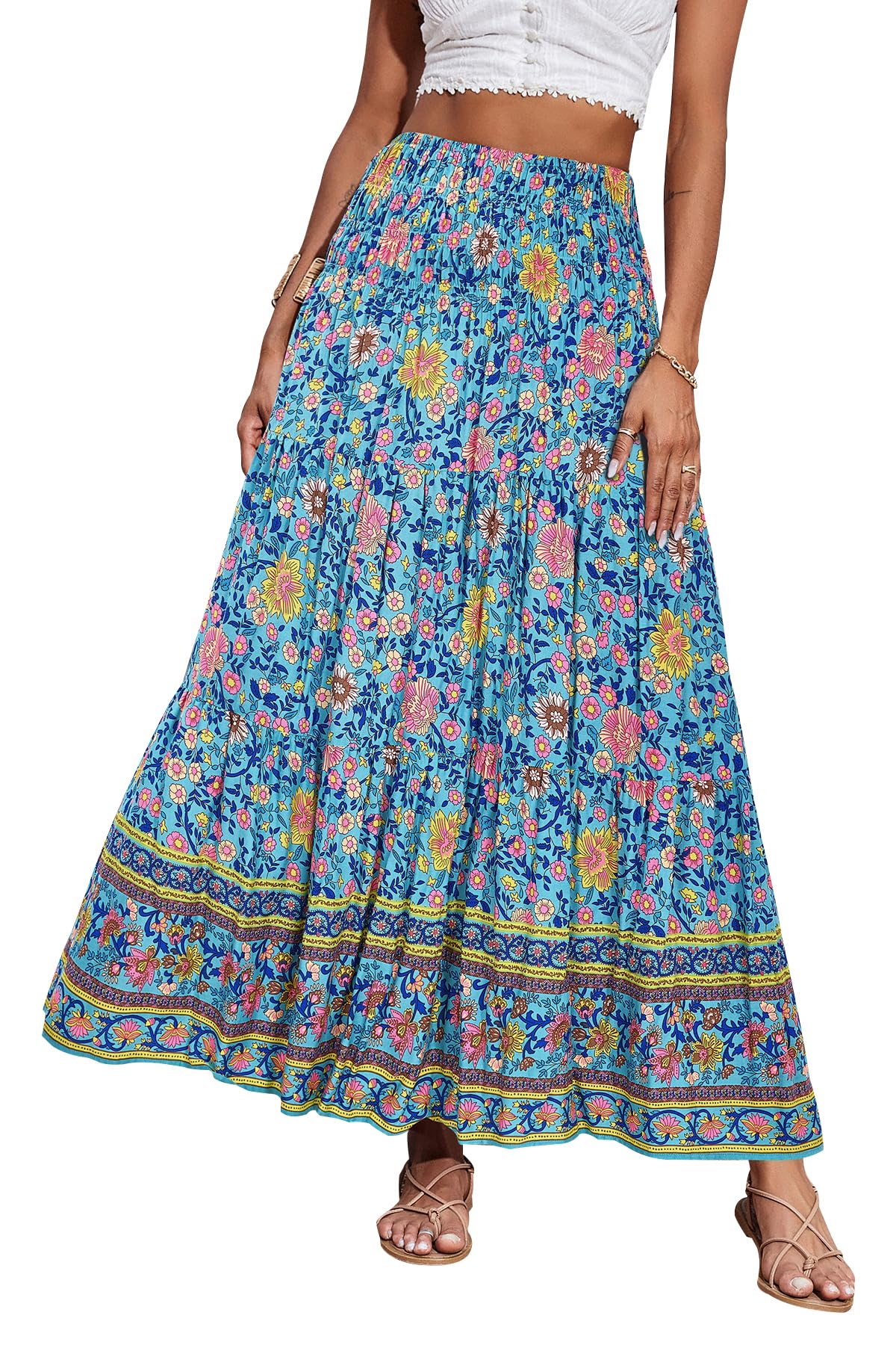 CFLONGE Summer Maxi Skirts for Women 2026 Trendy Floral A Line Boho Skirt