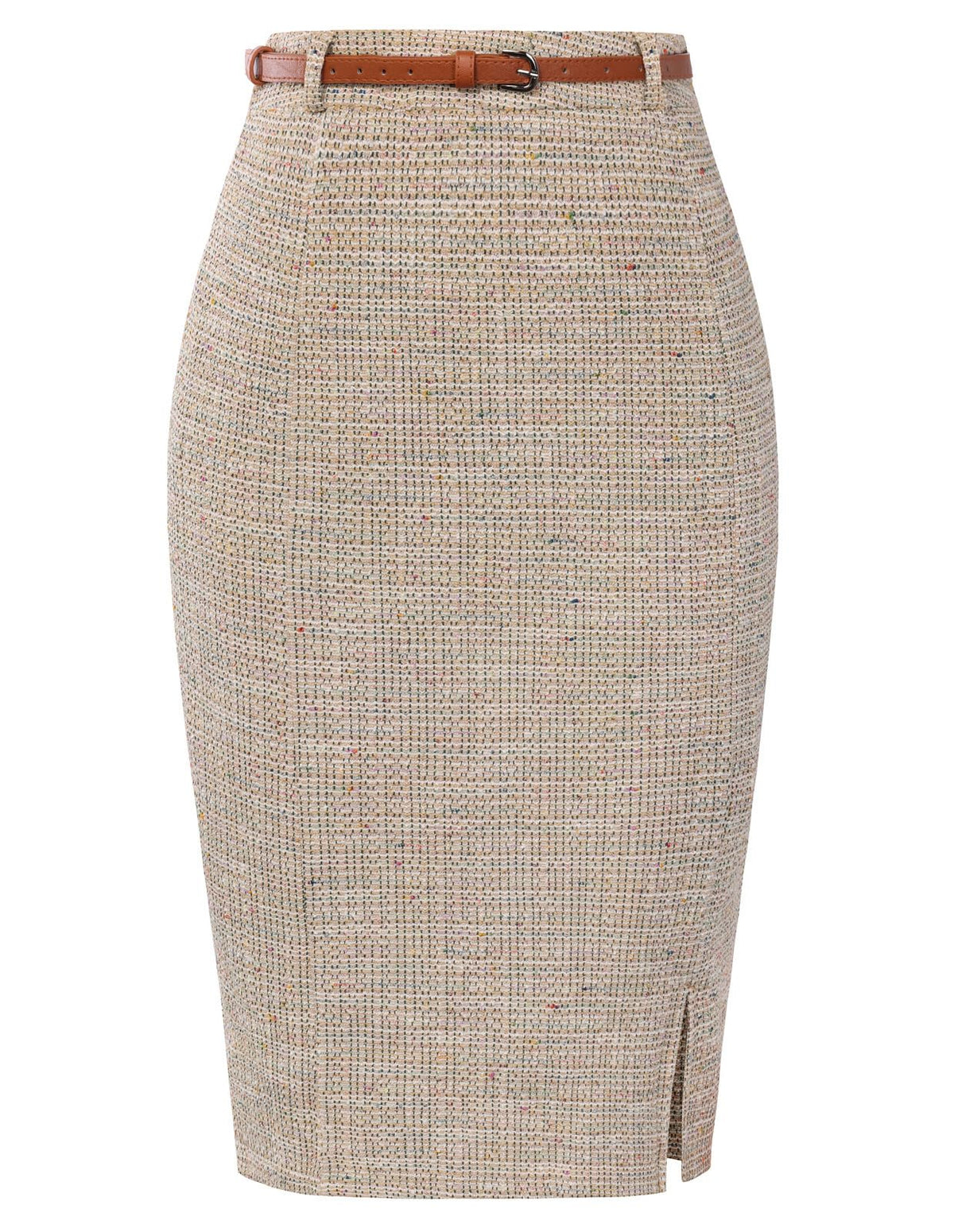 Kate Kasin Women Tweed Pencil Skirt, Knee Length Skirts with Slit