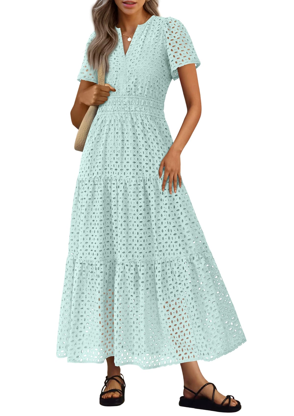 PRETTYGARDEN Women's Summer Hollow Out Eyelet Maxi Dress