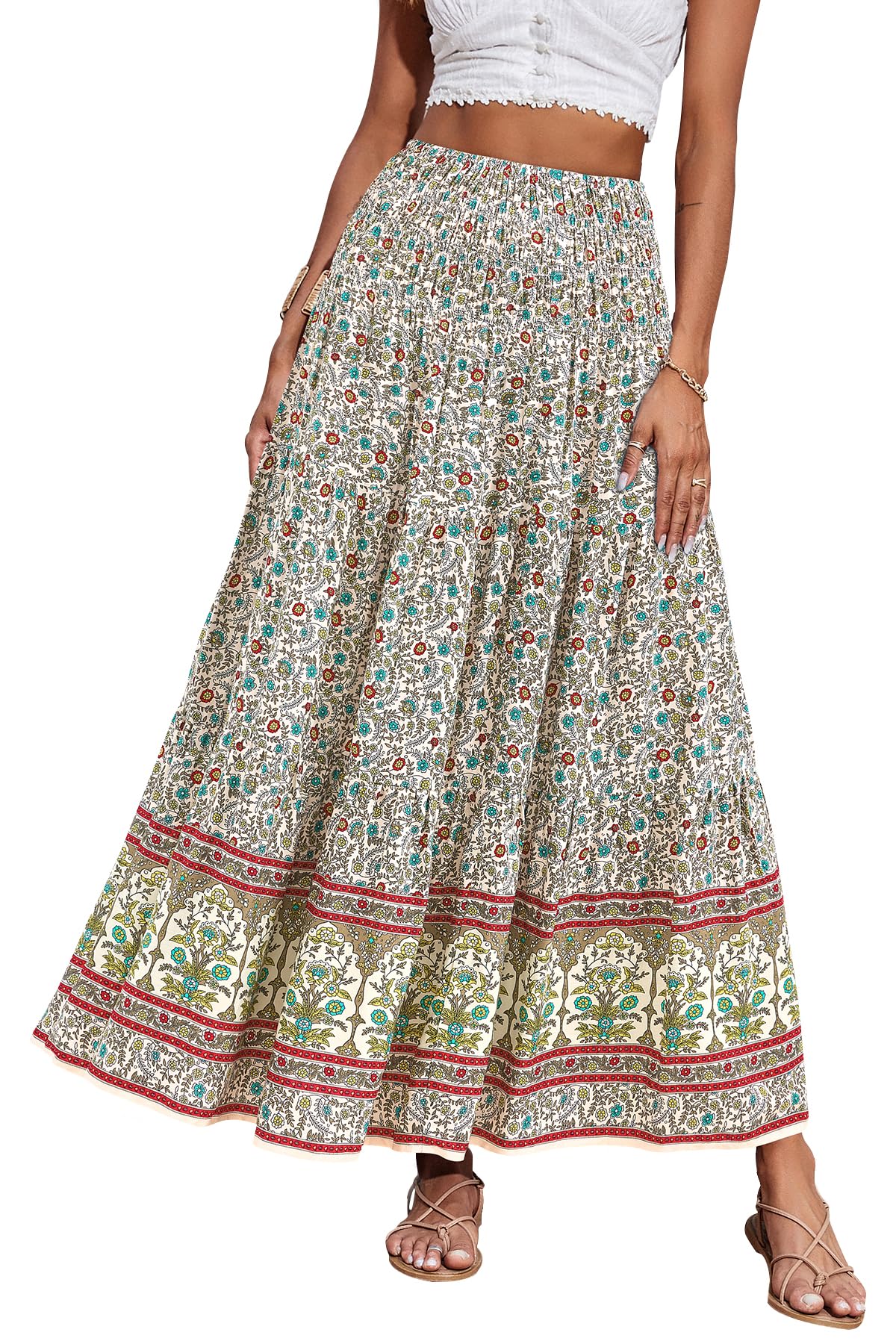 CFLONGE Summer Maxi Skirts for Women 2026 Trendy Floral A Line Boho Skirt
