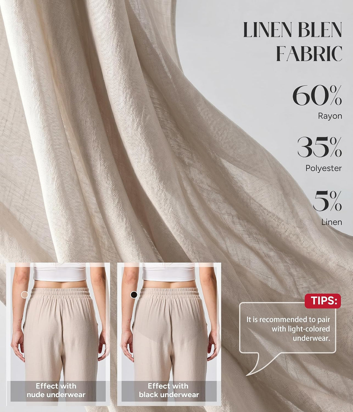 Womens Linen Pants Flowy Wide Leg Casual Drawstring Trousers with Pockets